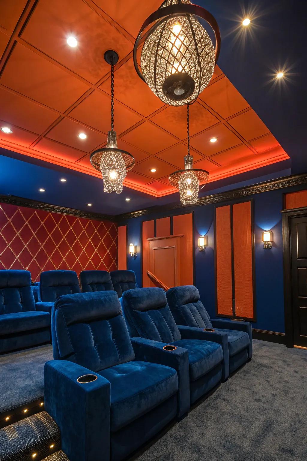 Pendant lights add luxury and elegance to your home theater.
