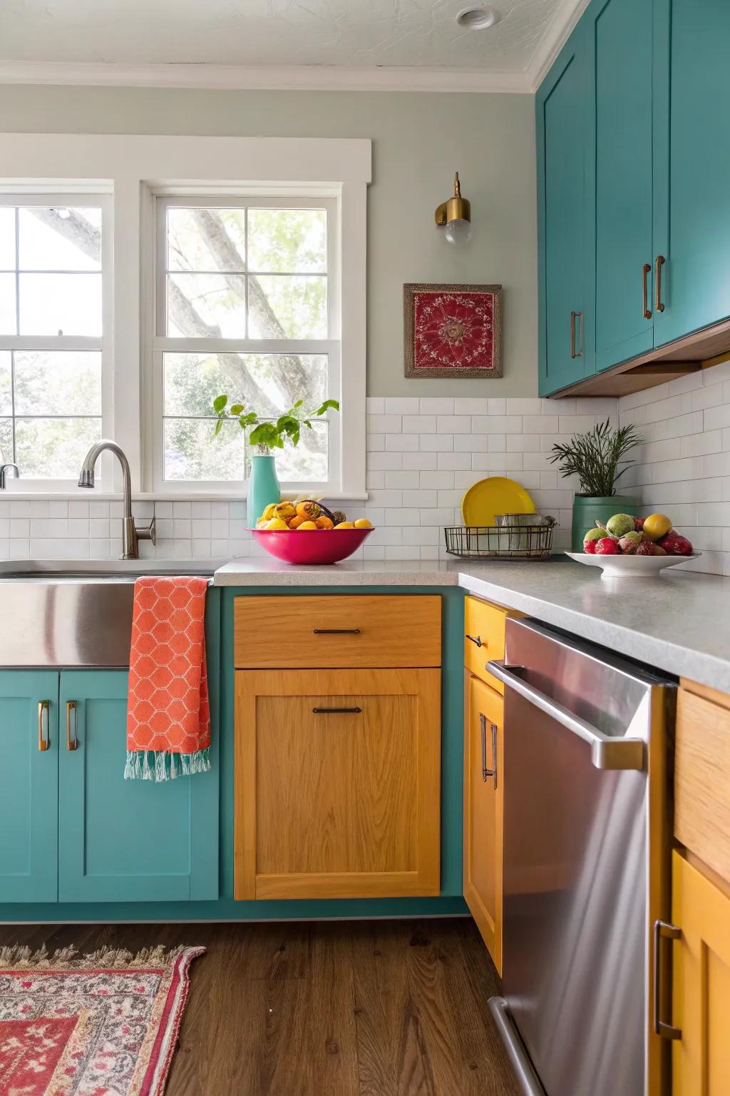 Mix materials to create a unique and inviting kitchen design that feels both modern and cozy.