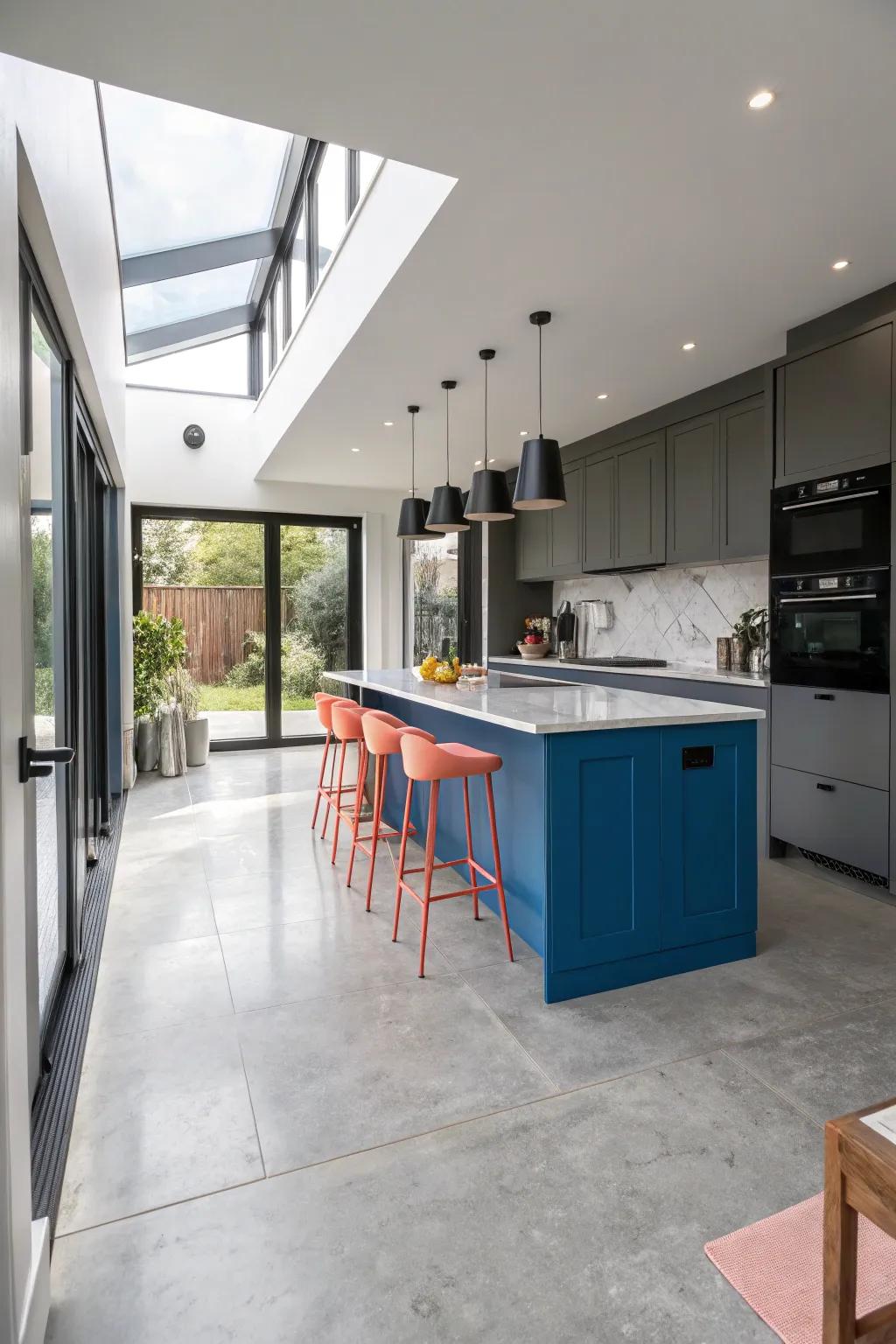 Monochrome magic with shades of grey and black creates a sophisticated kitchen look.