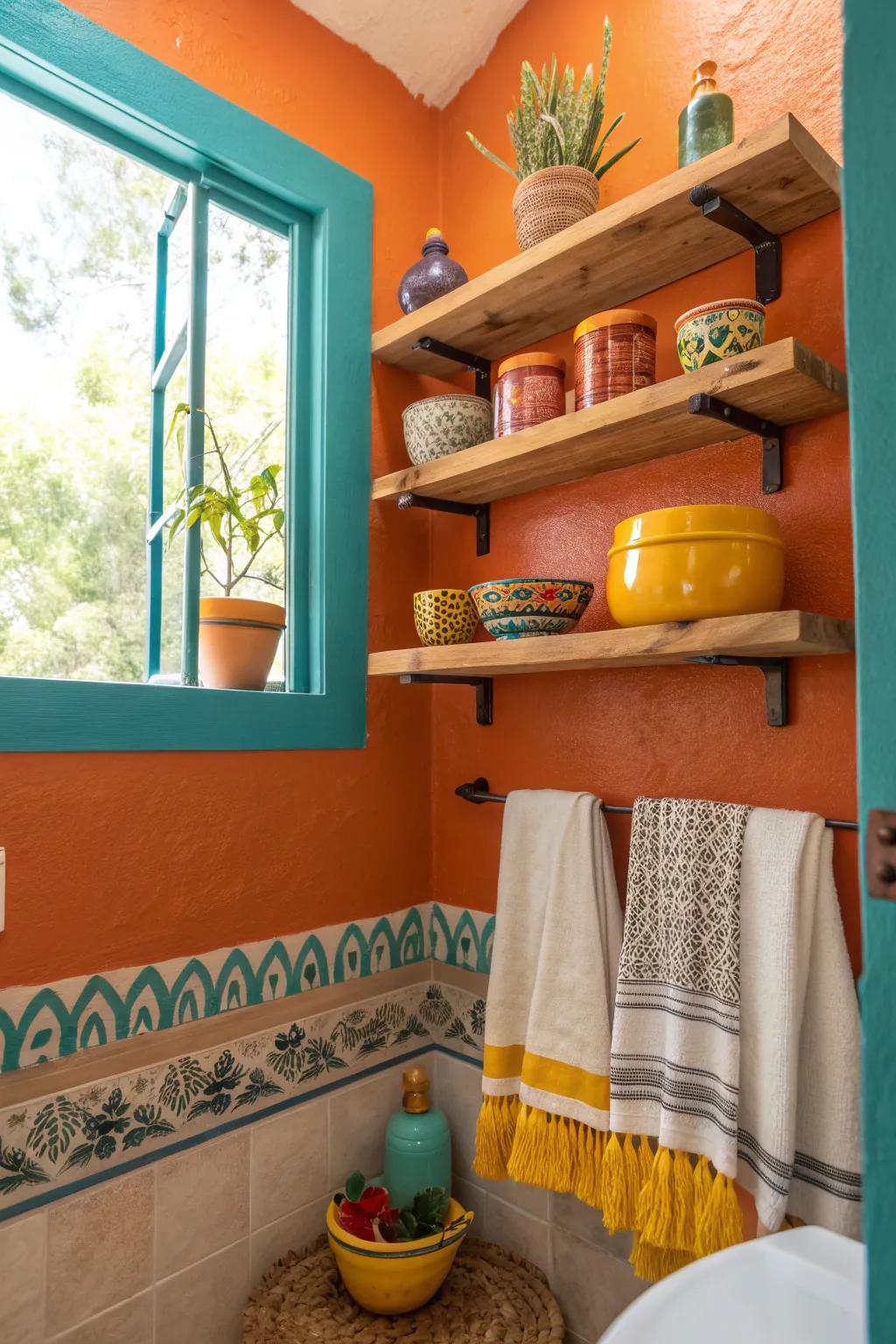 Floating shelves offer stylish storage for your essentials. #StorageSolutions #BathroomDecor