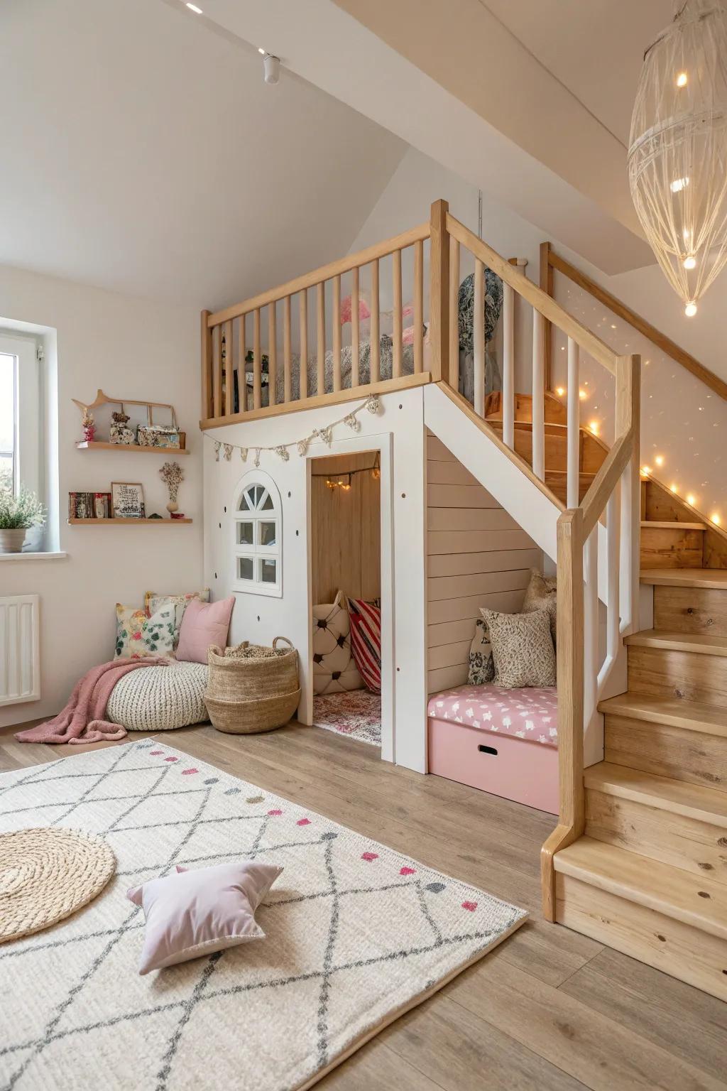 Utilize every inch by turning under-stair spaces into enchanting playhouses.