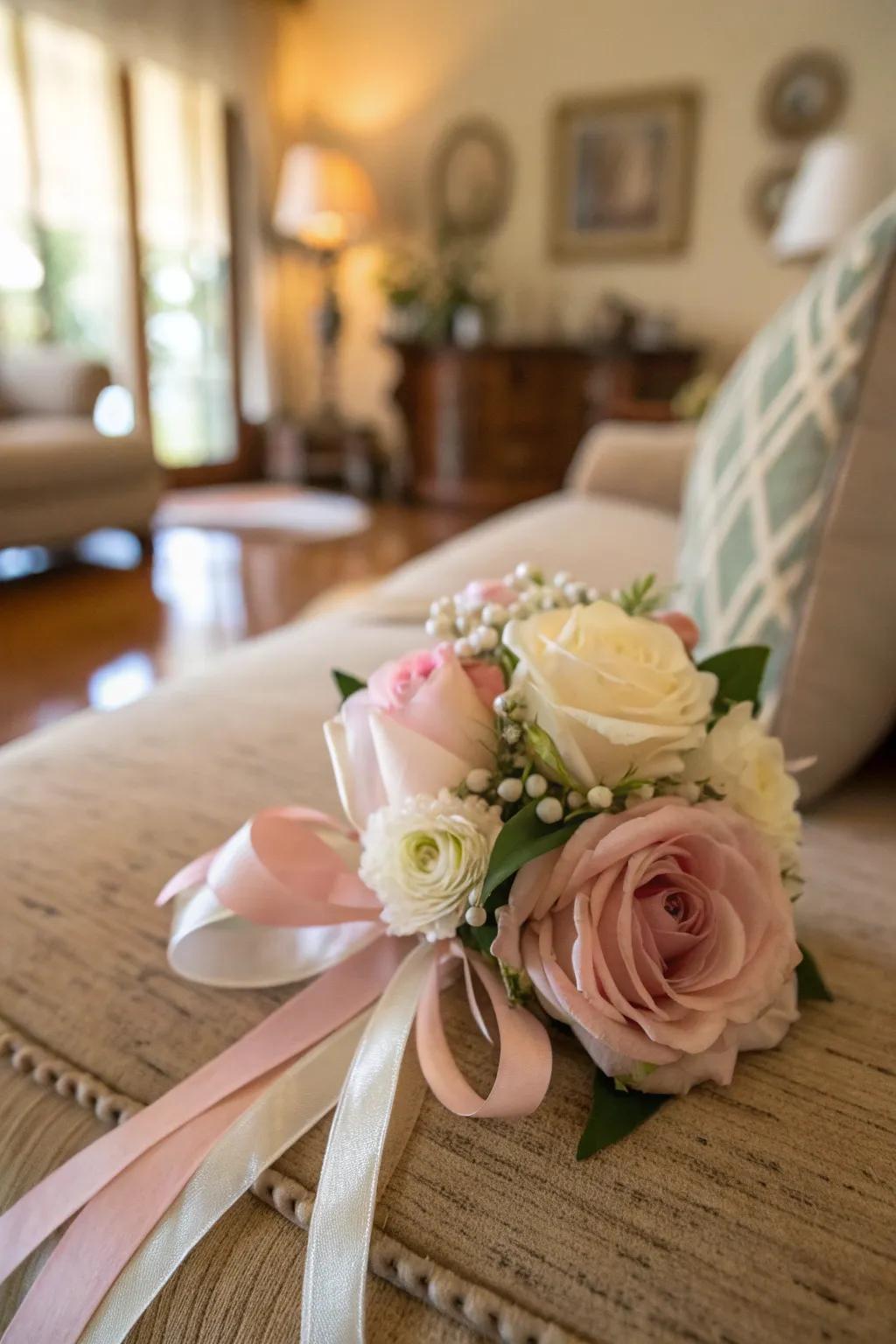 Double the beauty with a double bloom corsage, made to impress.