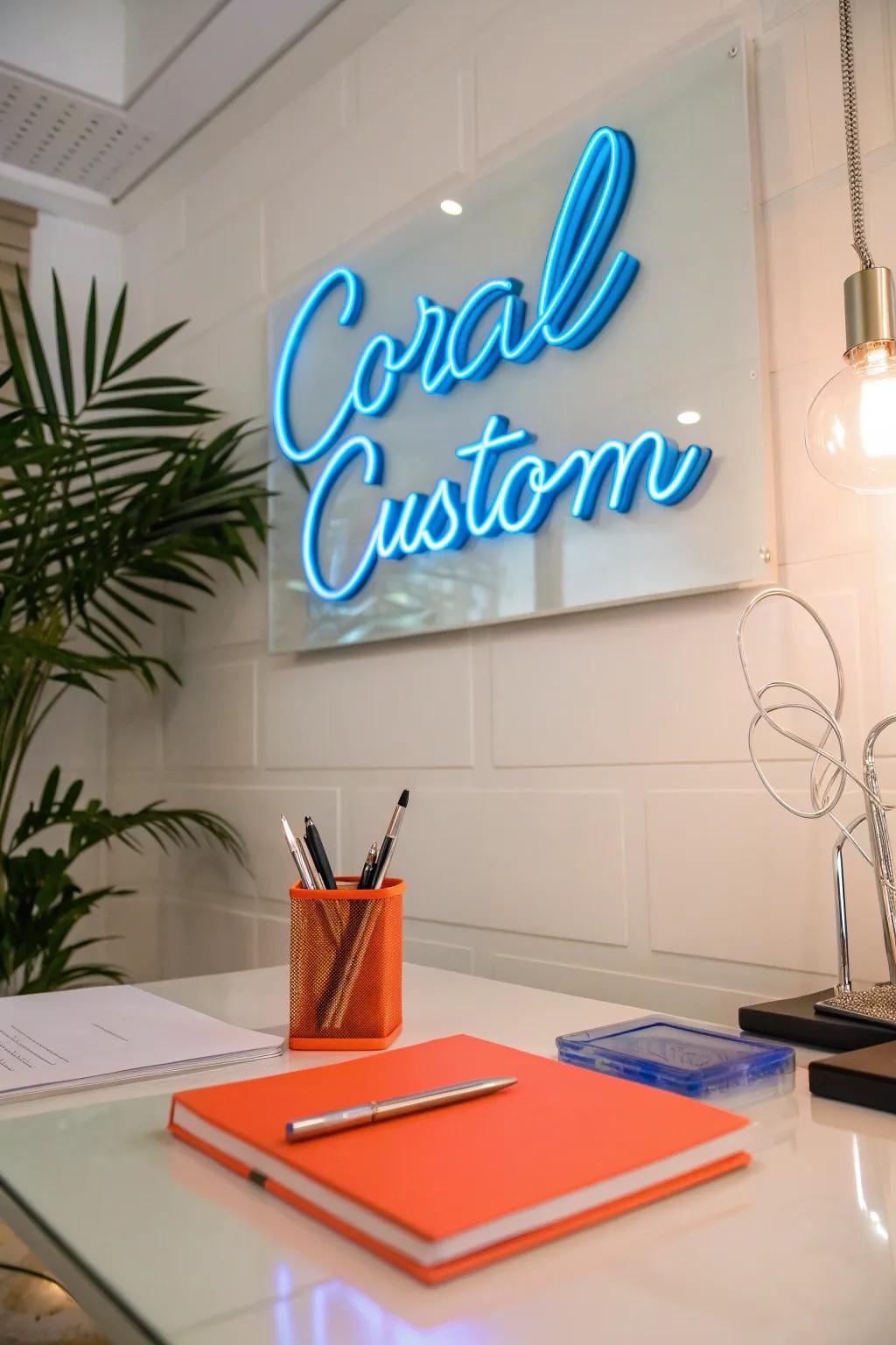 Brighten your office with a custom neon sign that adds energy and personality. 💡 #NeonVibes #OfficeInspiration