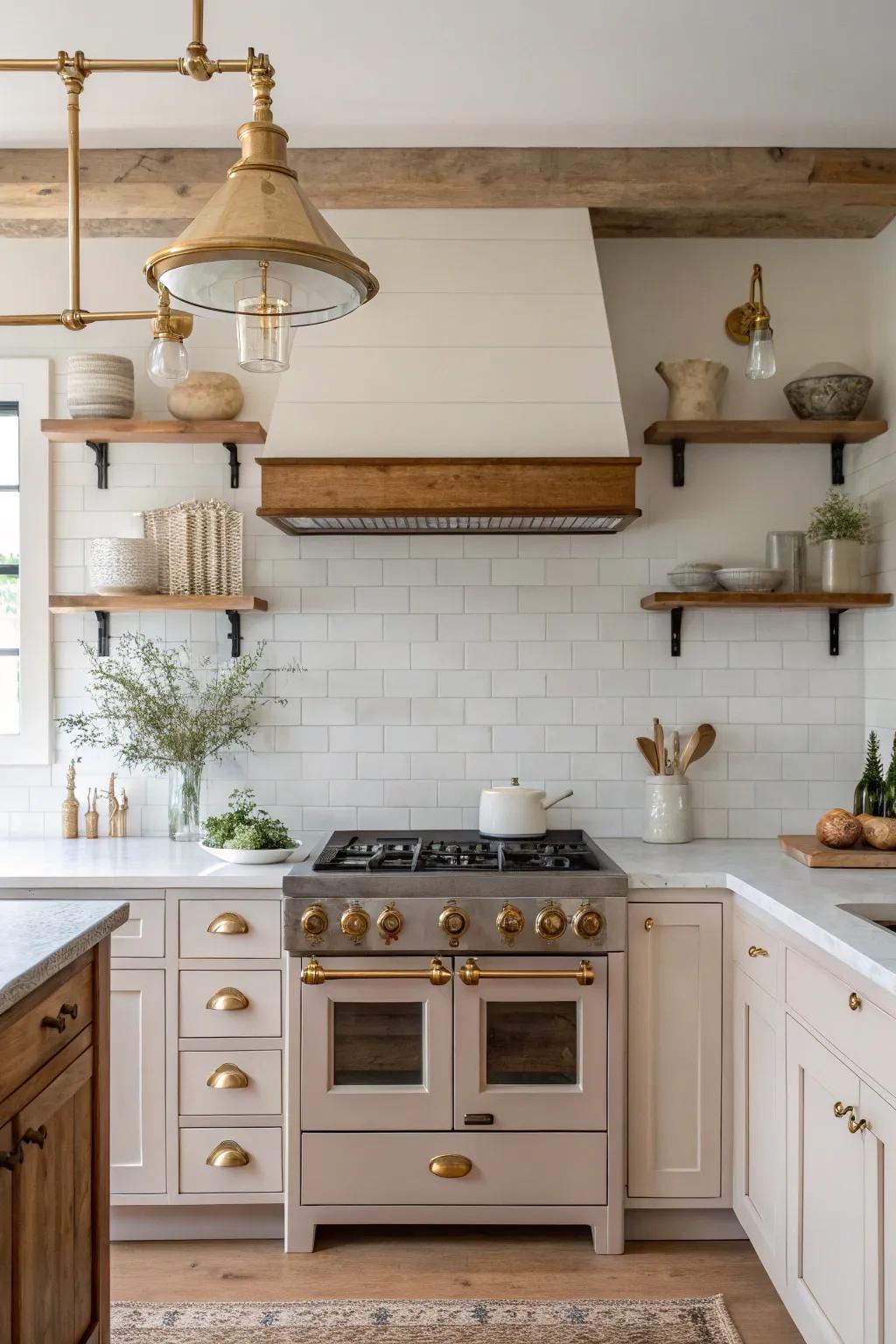 Add a touch of timeless elegance to your kitchen with antique brass fixtures.