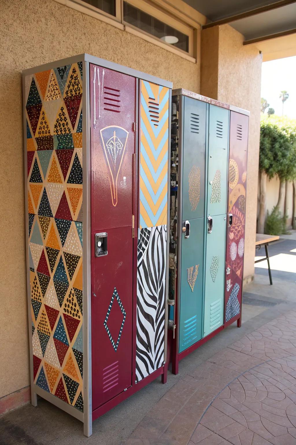 Express your individuality with lockers that showcase an eclectic mix of patterns and textures.
