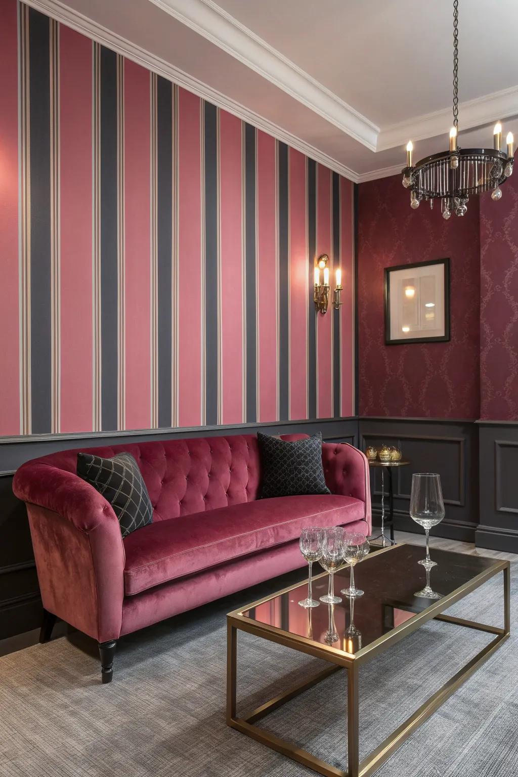 Make a statement with pink stripes that bring drama and style to your walls, transforming any space into a work of art.