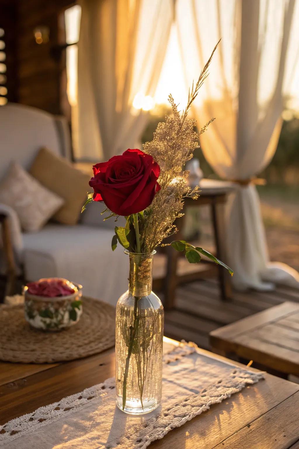 Simplicity at its finest with a single red rose centerpiece.