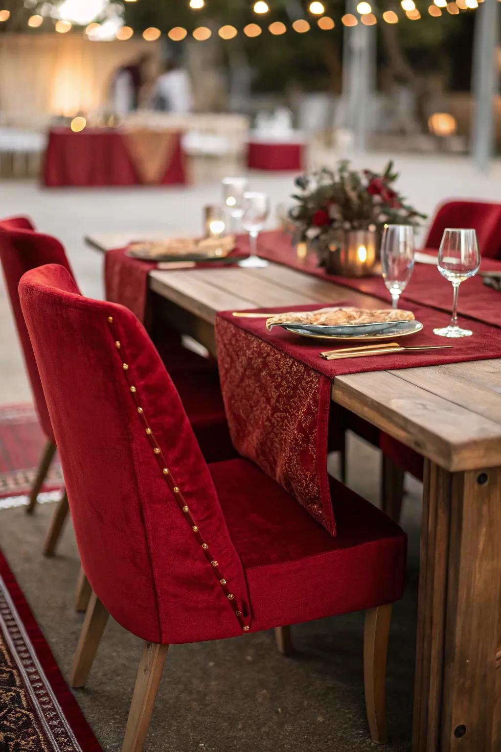 Velvet accents add softness and luxury to your dining experience.