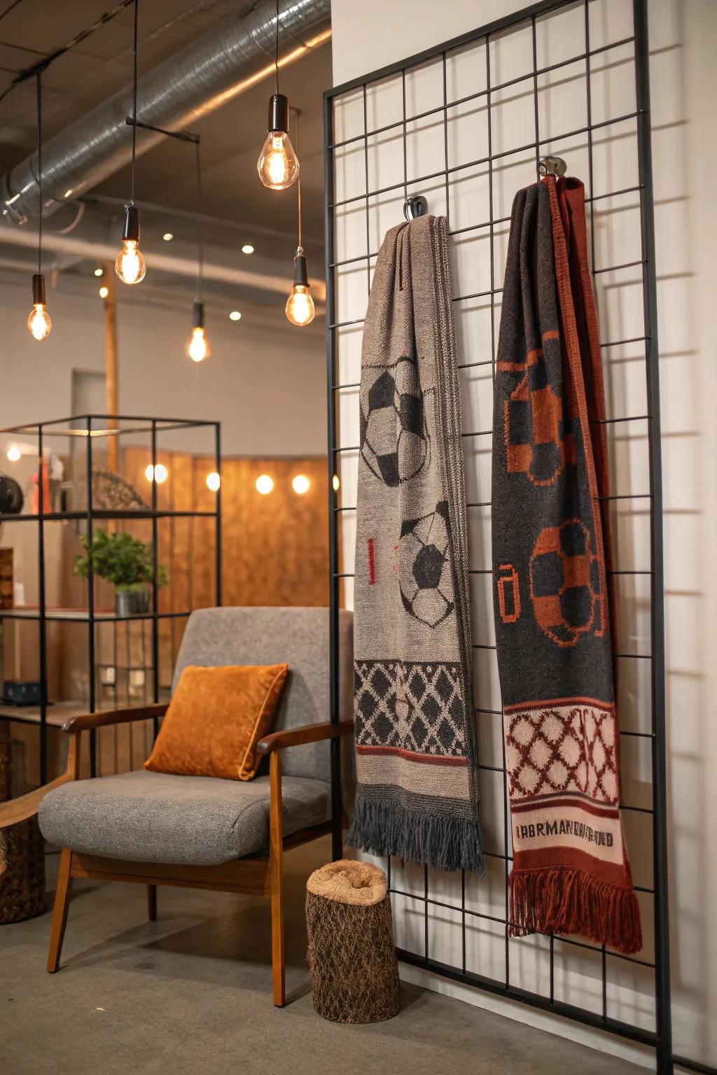 Opt for a modern touch with a wall grid display that brings an industrial edge to your decor.