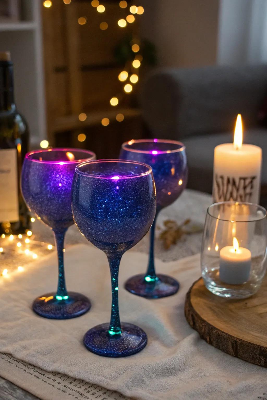 Light up the night with glow-in-the-dark wine glasses, adding a fun twist to any gathering.