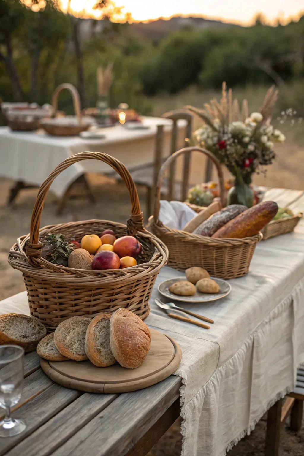 Function meets style with woven baskets that add texture to your vintage table. 🍞 #FunctionalDecor #TableStyle