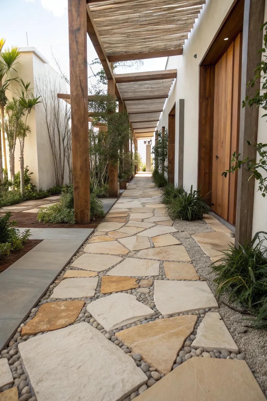 Add creative flair with an asymmetrical stone walkway that surprises and delights.