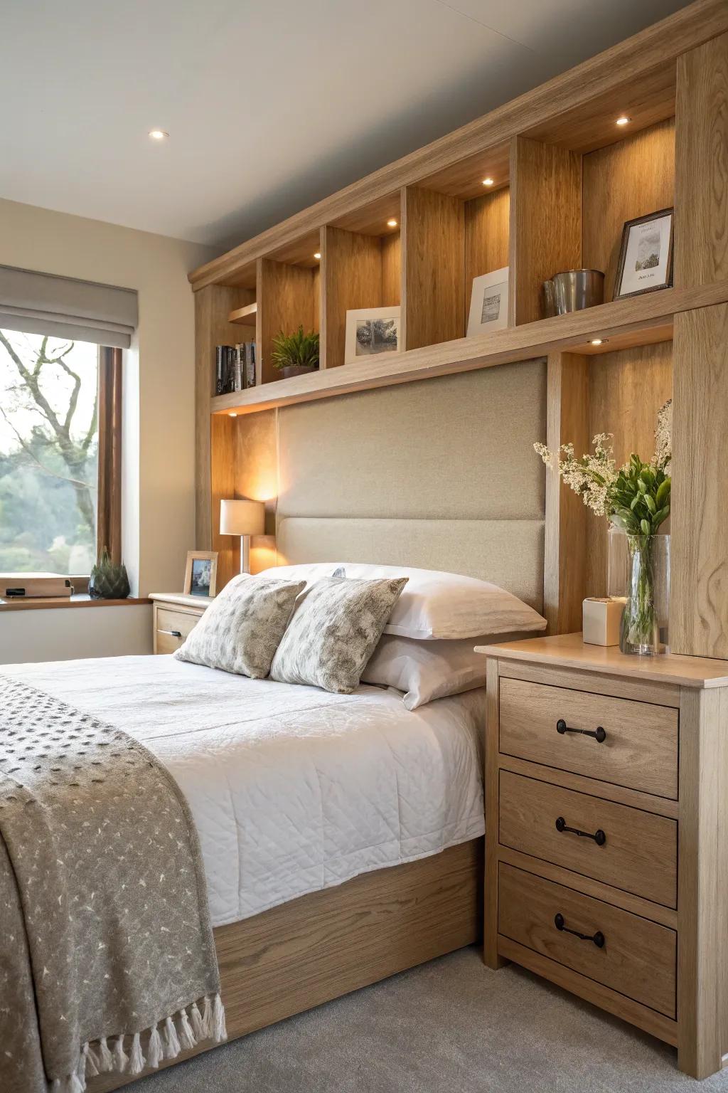 Maximize both style and storage with a pier wall system that frames your bed with elegance.