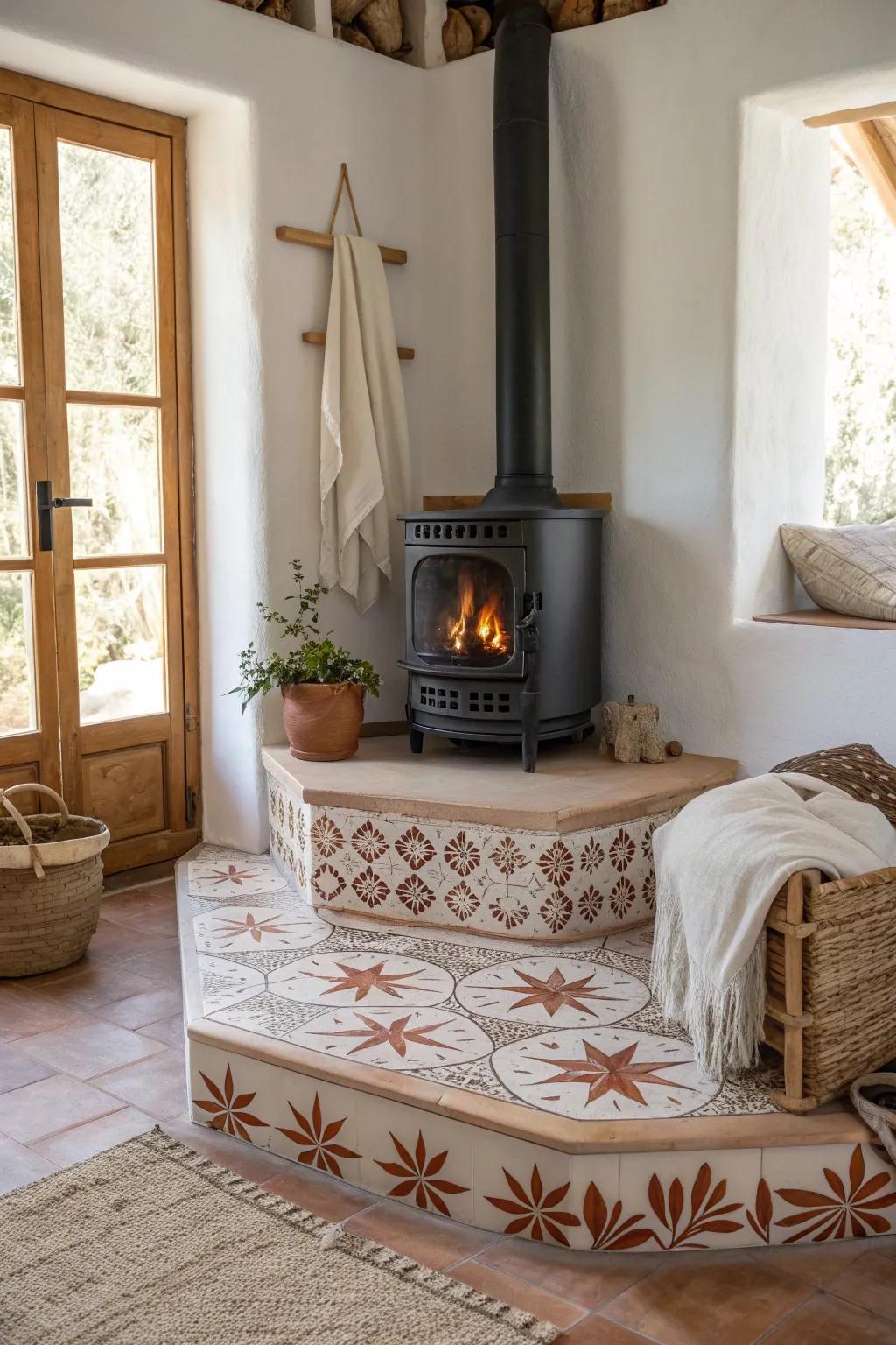 Infuse vintage charm with a star tile hearth, making your stove the center of attention.