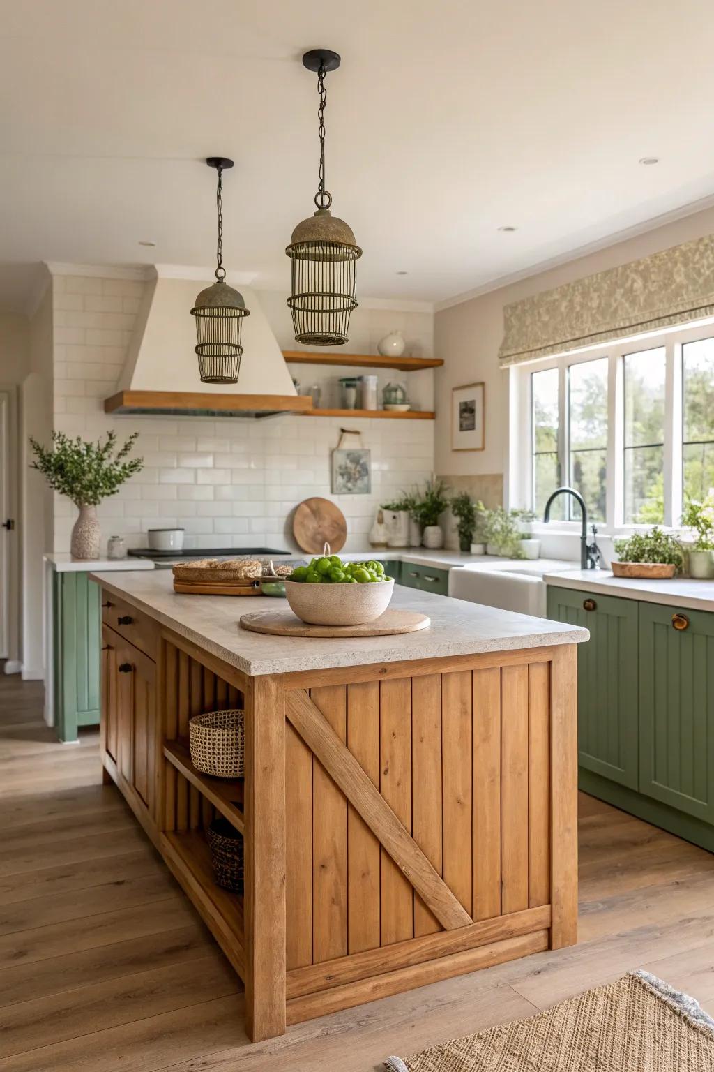 Revamp your kitchen island with a rustic wood plank design. 🏡 #KitchenInspiration #ModernRustic