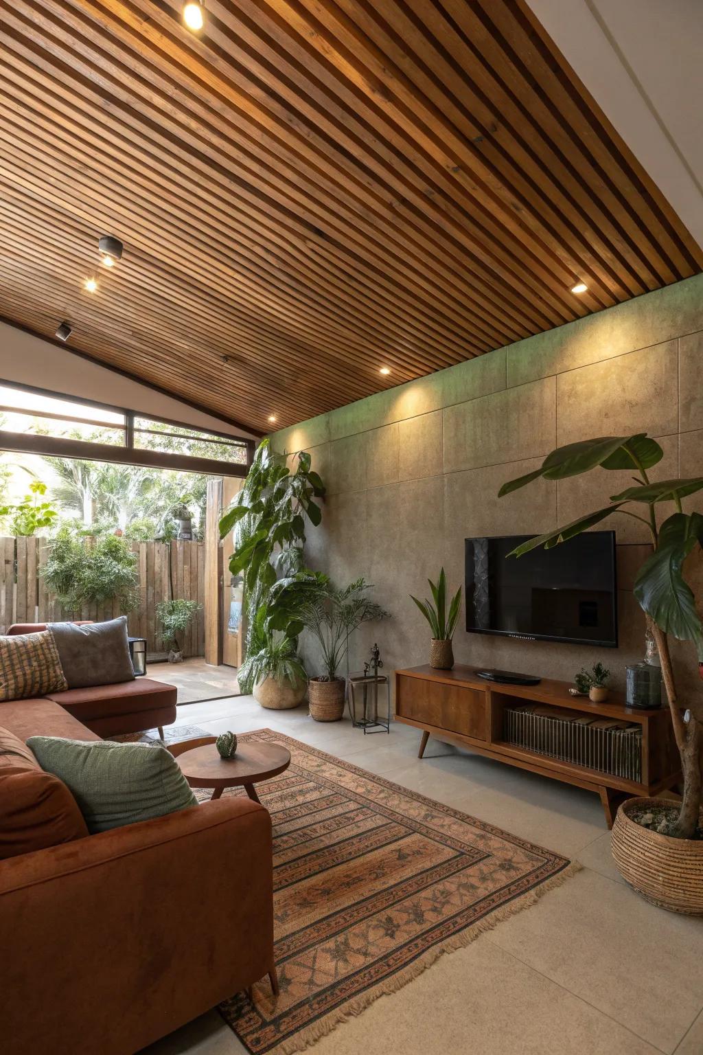 Create a story with sustainable wood slats that add both style and eco-consciousness to your home.