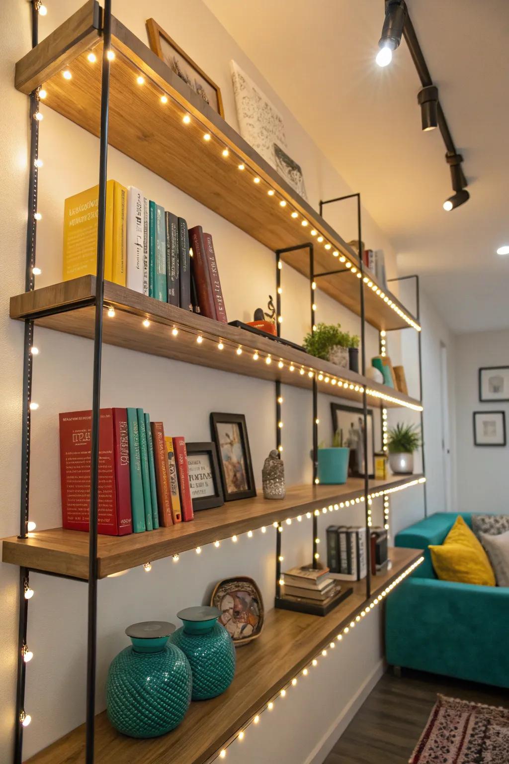Illuminate your collections with the gentle glow of LED strip lights. #ShelfStyle #LibraryLove