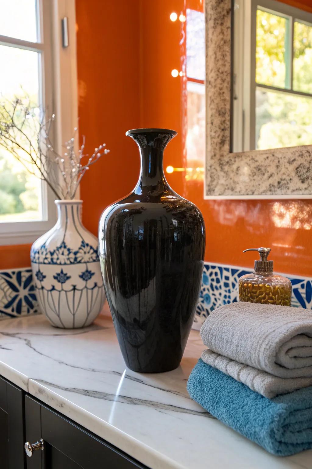 Make a bold statement with dramatic black vases. ⚫ #BoldDecor #DramaticStyle