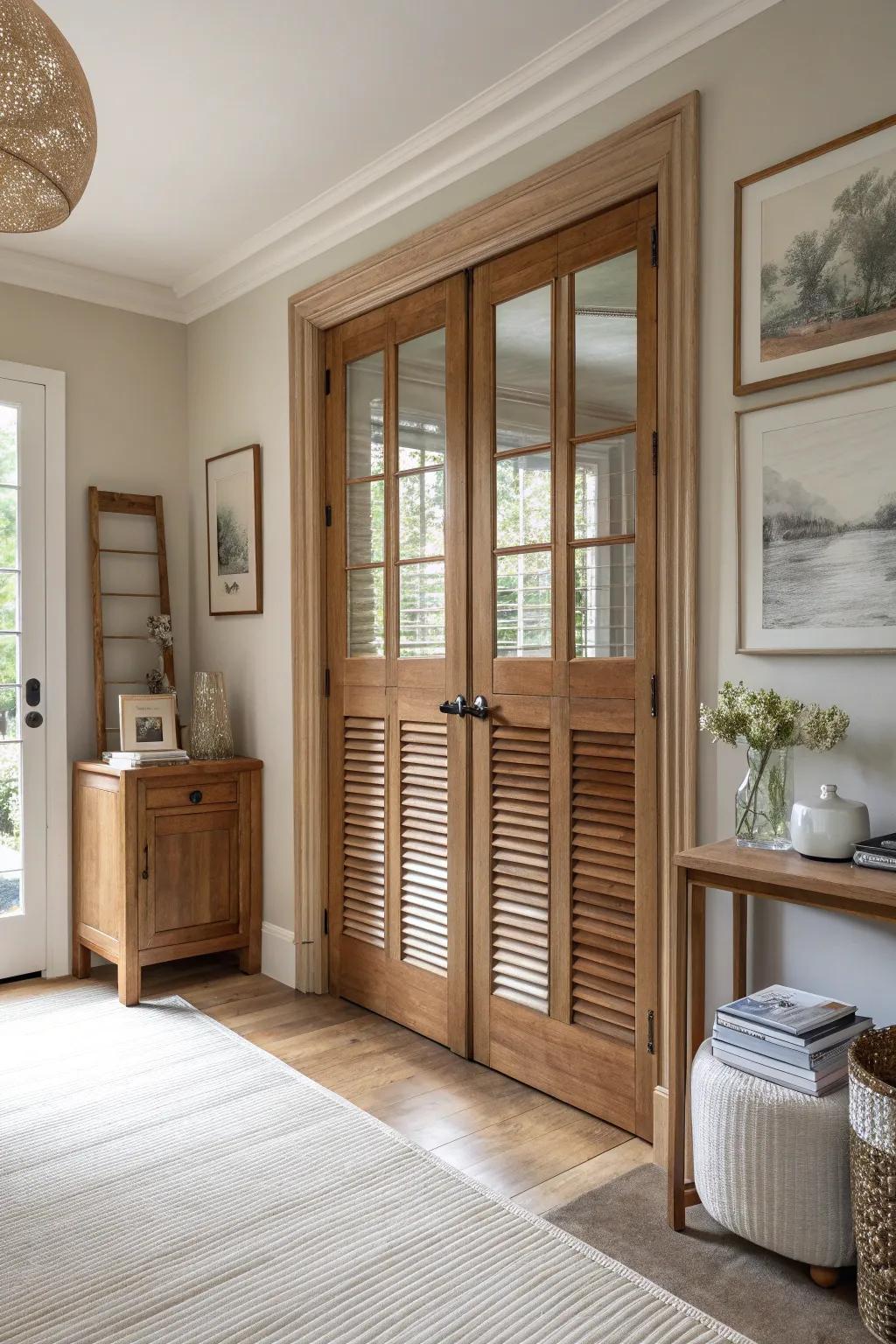 Paneled bifold doors offer a touch of sophistication and style.