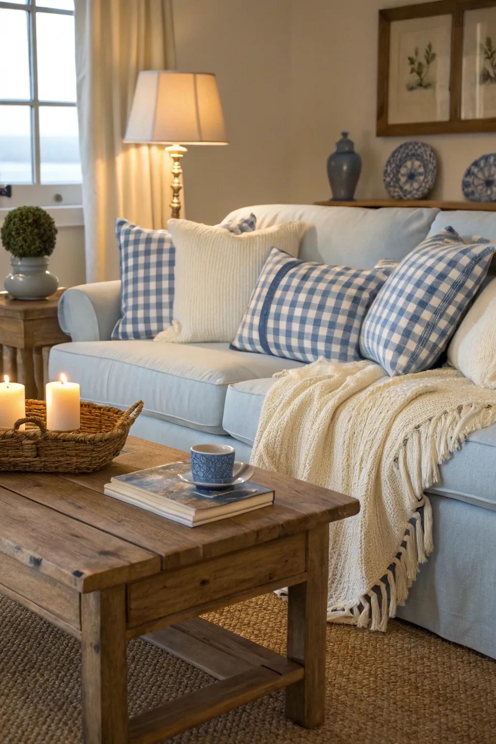 Blue gingham adds a touch of classic charm, infusing your space with warmth. 🏡 #GinghamStyle #ClassicDesign