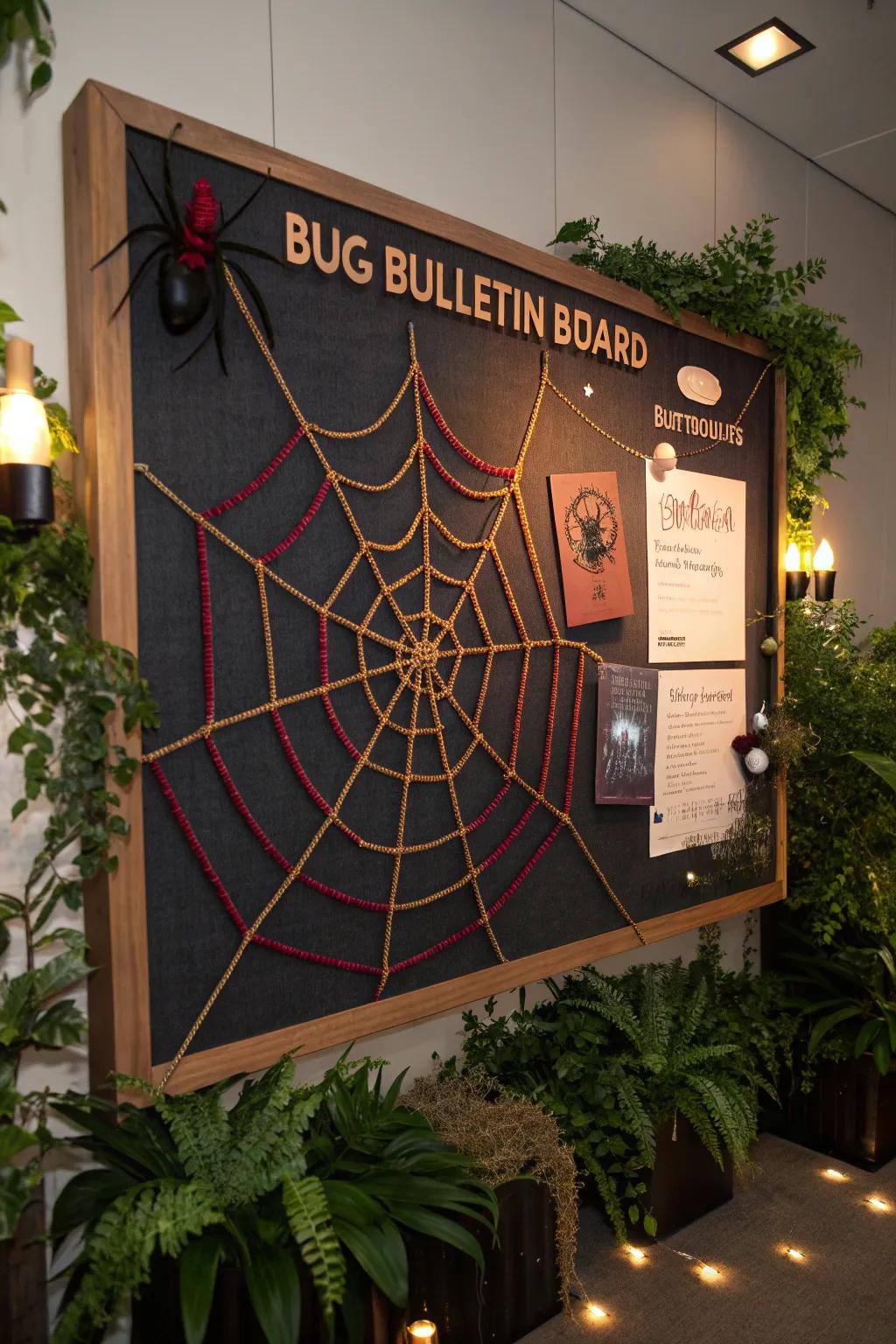 Make a bold statement with an arachnid-themed bulletin board that showcases artistry.
