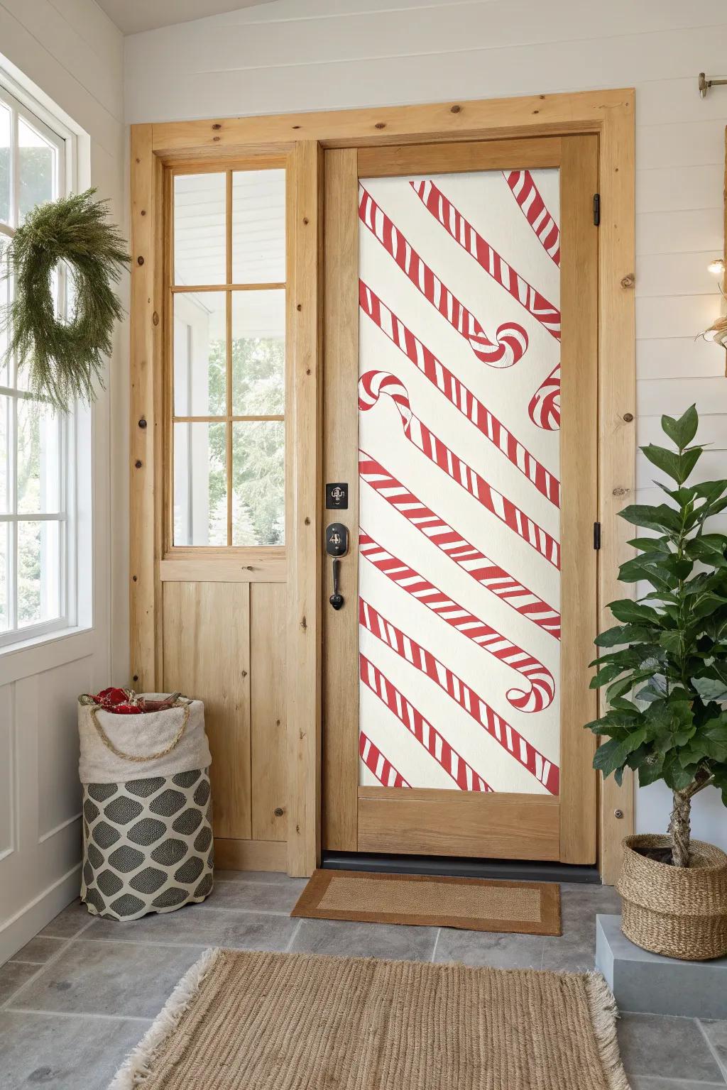 Go bold with a candy cane door wrap that transforms your entrance into a holiday showstopper.
