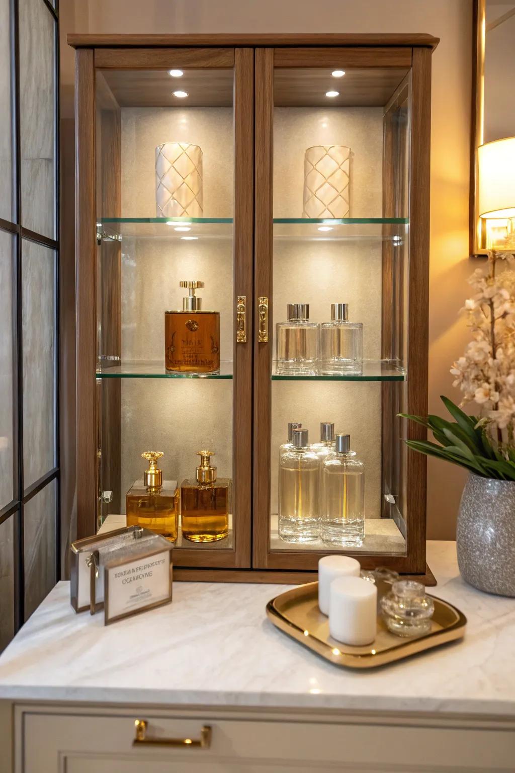 Showcase and protect your colognes with elegant glass-front cabinets. ✨ #CabinetGoals #StylishStorage