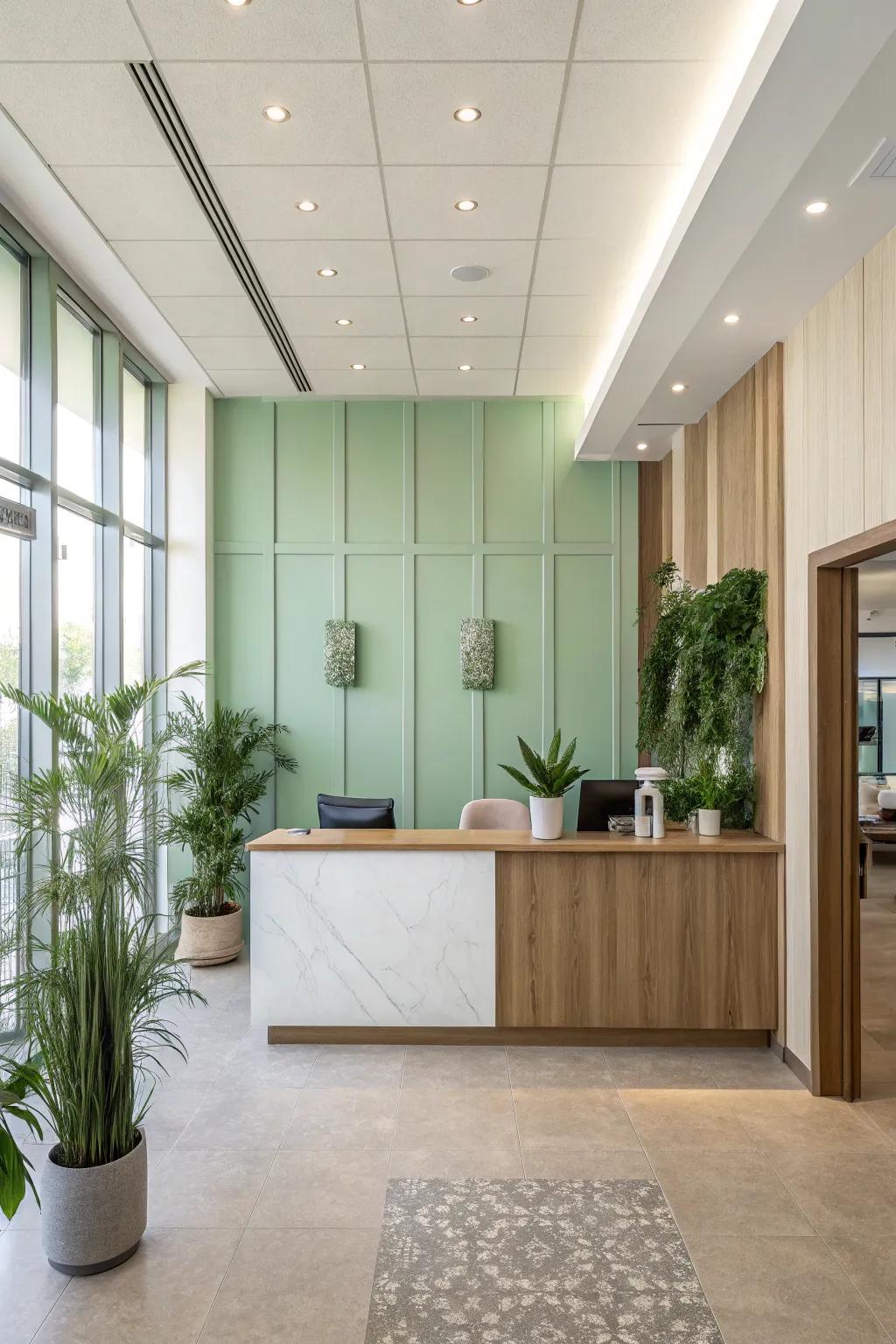 Promote relaxation and well-being with gentle green tones that soothe and calm. 🌿 #WellnessDesign #CalmSpaces