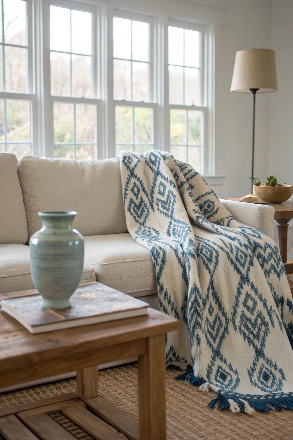 Embrace artistic elegance with Ikat patterns that add depth and intrigue to your decor.