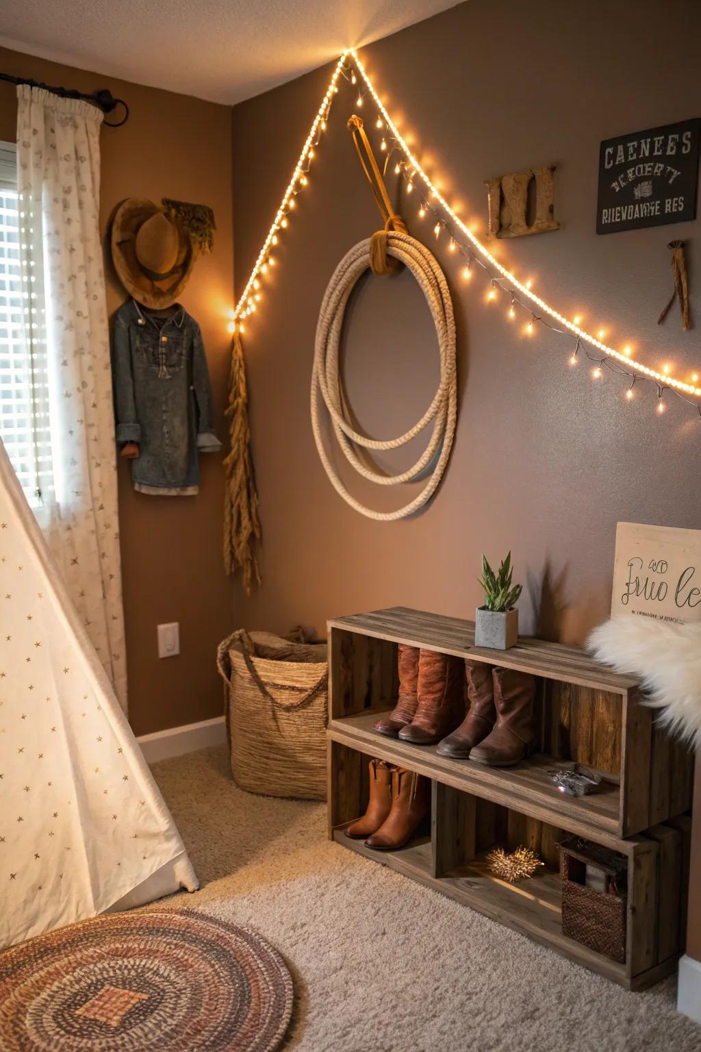 A decorative lasso adds a unique Western touch to your nursery wall.