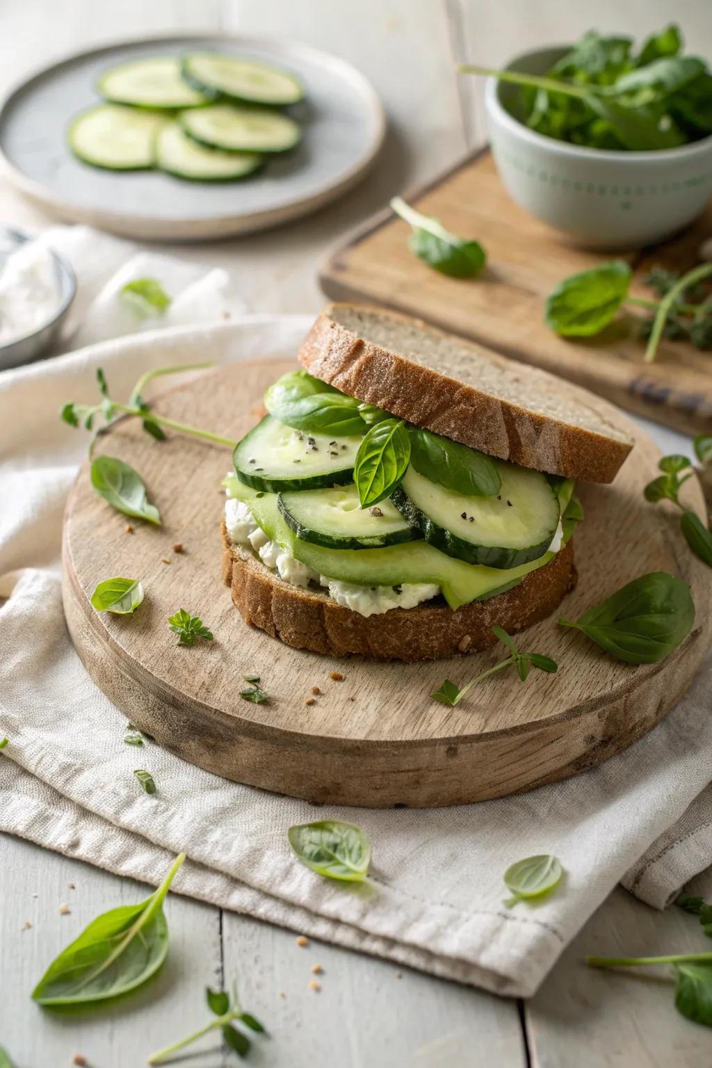 Experience the aromatic delight of basil with these cucumber sandwiches.