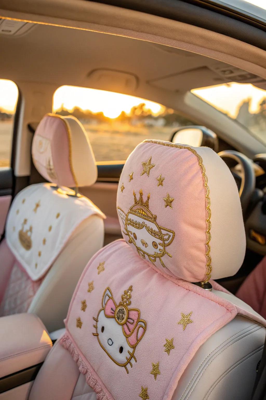 Elevate your car's elegance with embroidered headrest covers that add a touch of luxury.