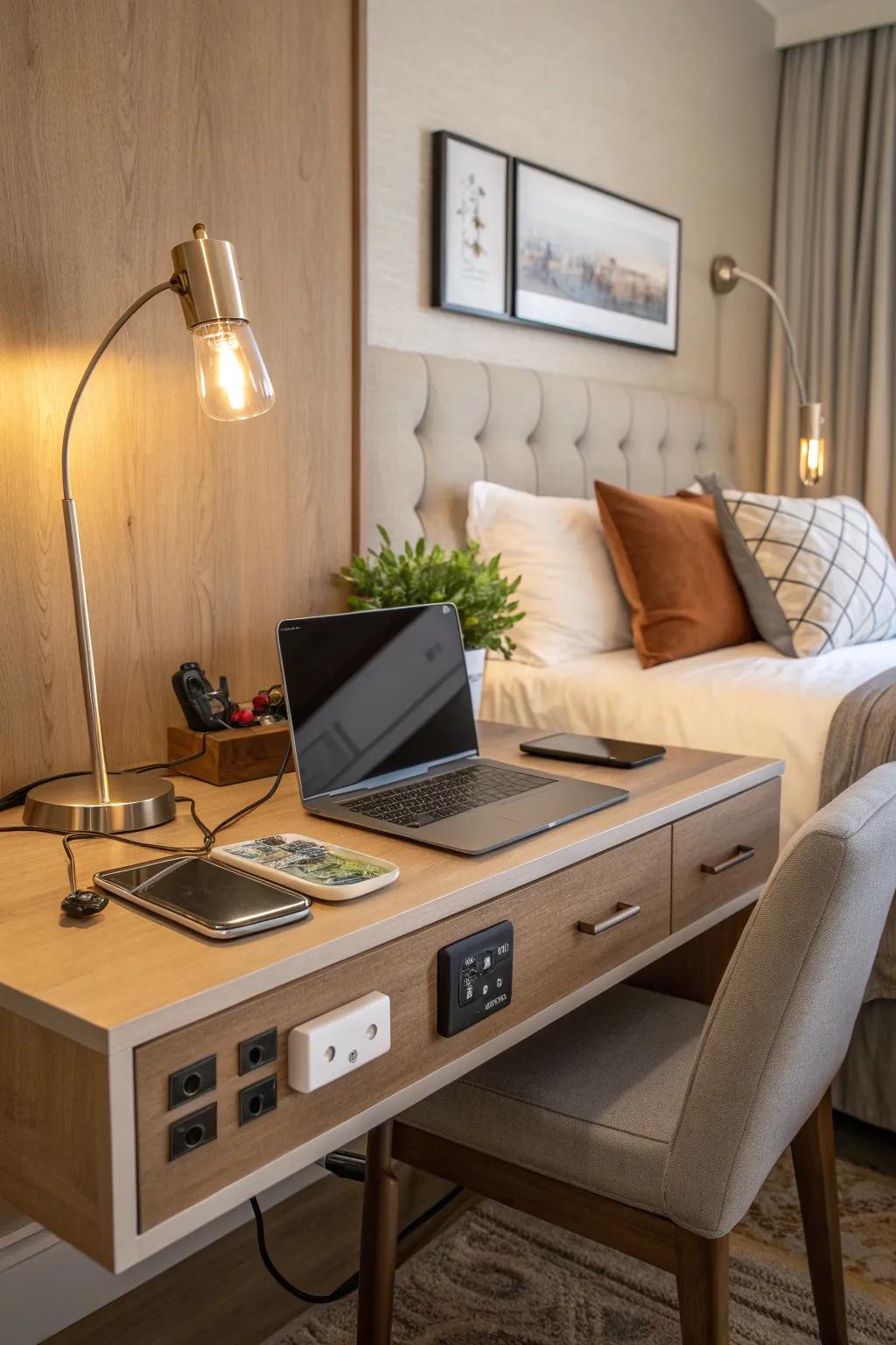 Stay connected: A tech-savvy desk keeps your gadgets charged and ready. 🔌 #TechFriendly #ModernLiving