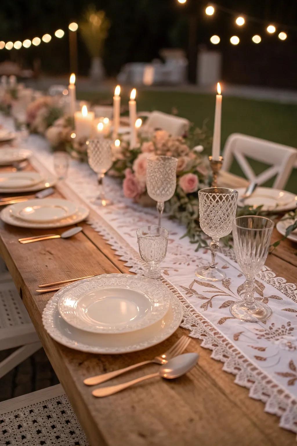 Lace table runners bring a touch of romance and elegance to your setting.