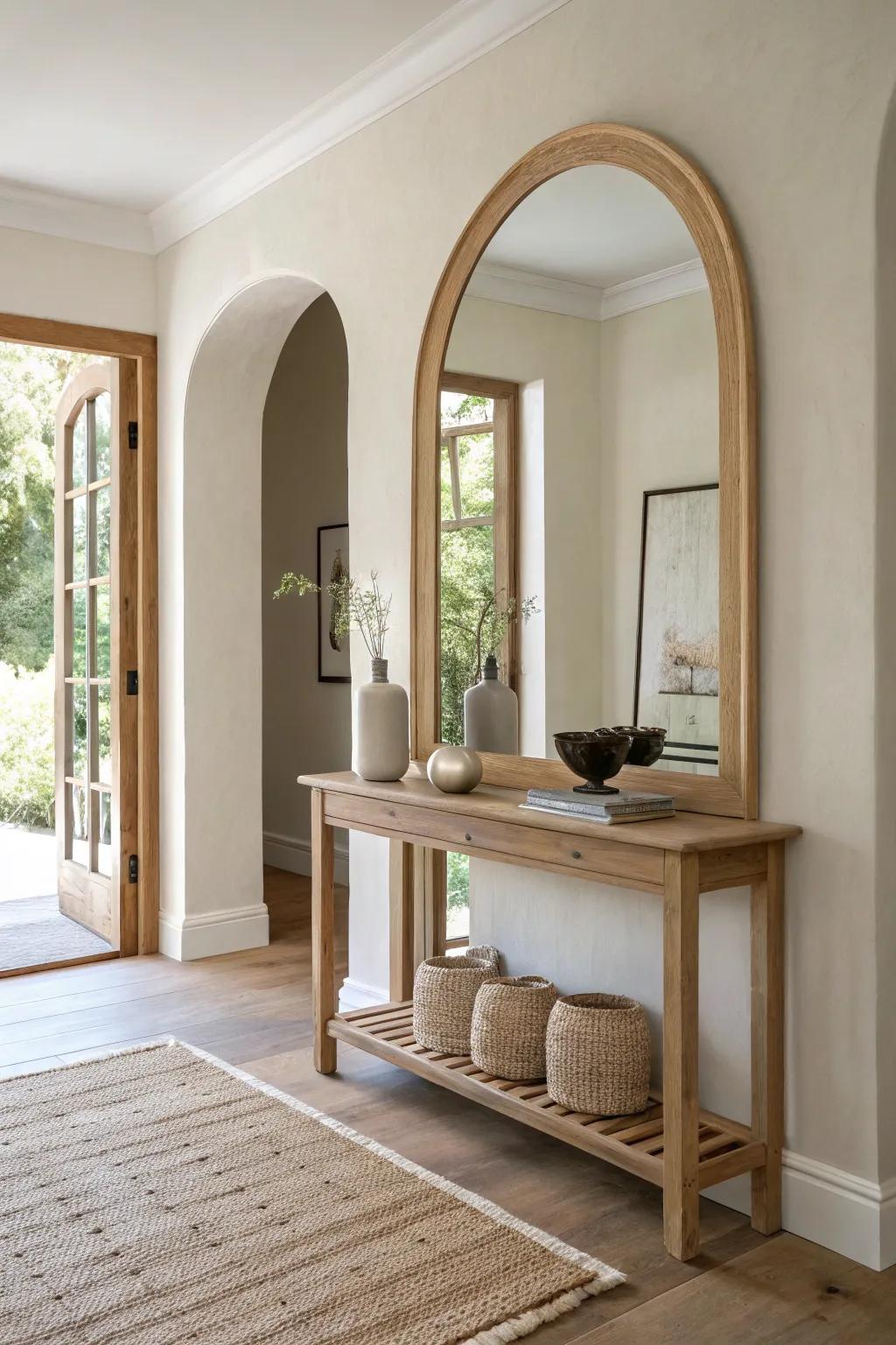 Arched mirrors add architectural elegance to your hallway.