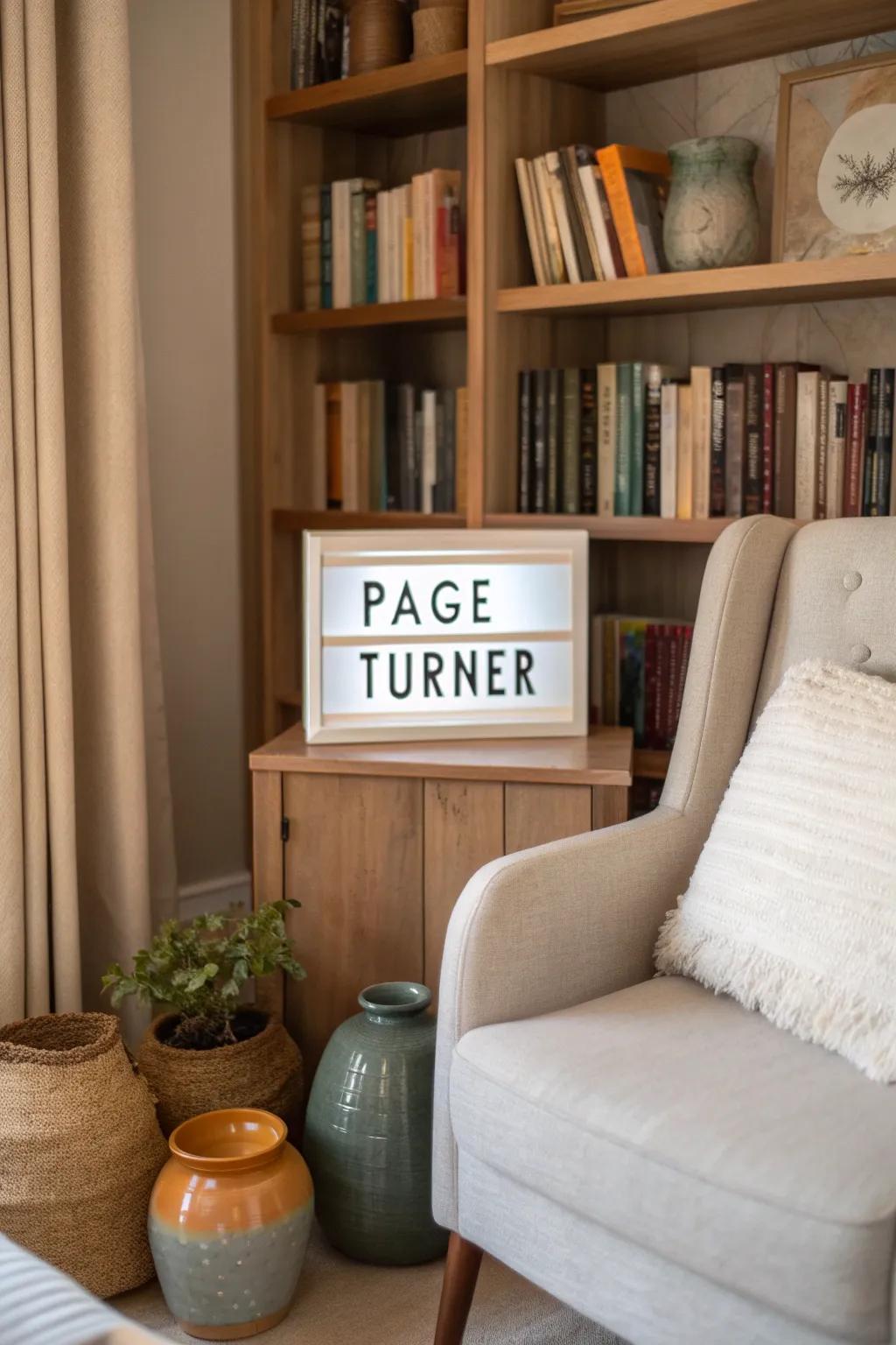 Celebrate your literary love with signs that add whimsy to your reading space.