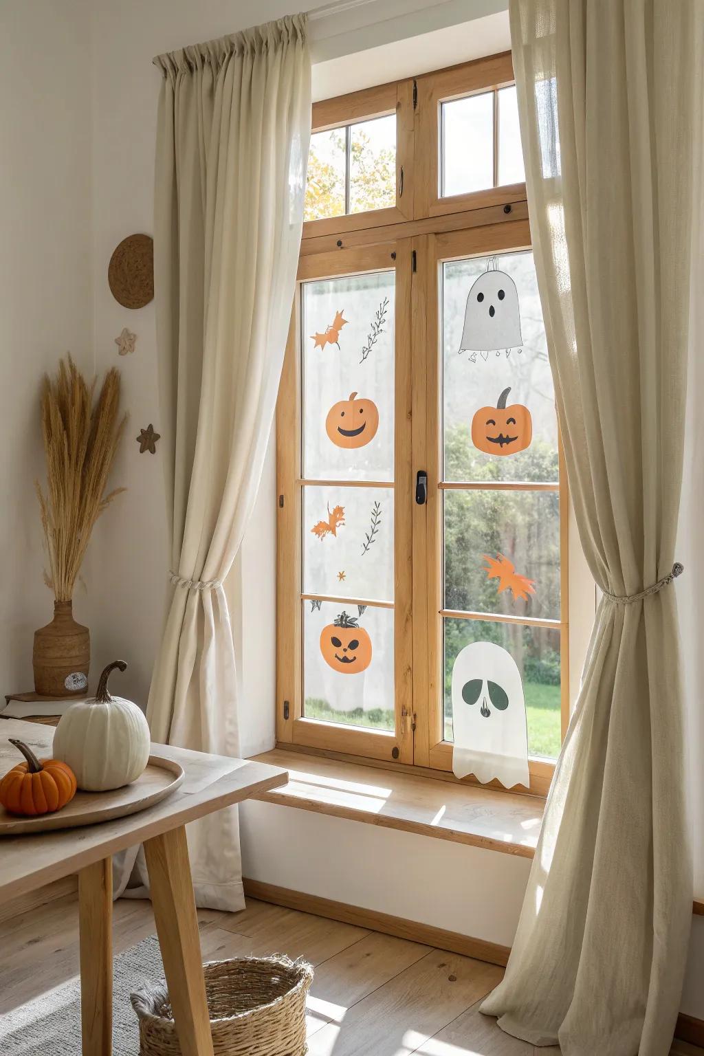 Give your windows a festive makeover with spirited Halloween clings.
