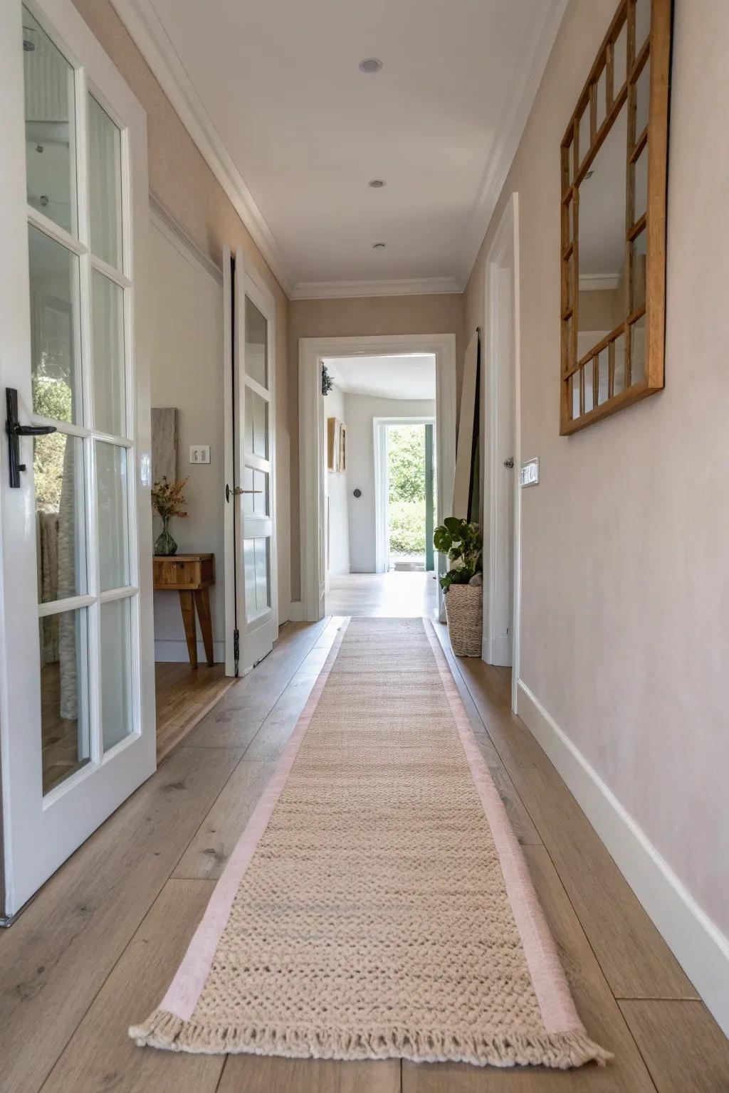 Brighten your hallway with a light-colored runner that reflects light.