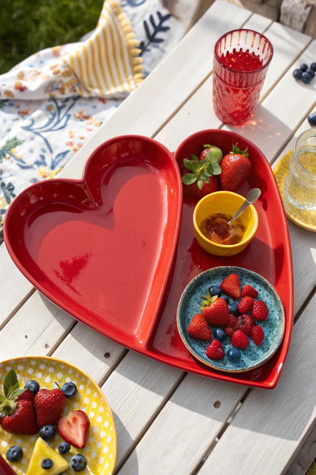 Delight your guests with a heart-shaped serving platter that makes every meal memorable.