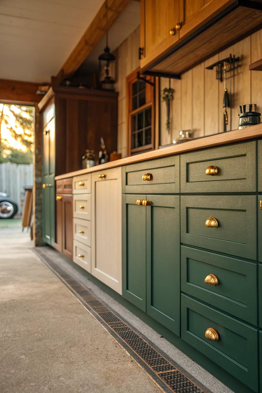 Personalize your garage with unique cabinet details like custom knobs. 🔨 #PersonalizedDesign #GarageDetails
