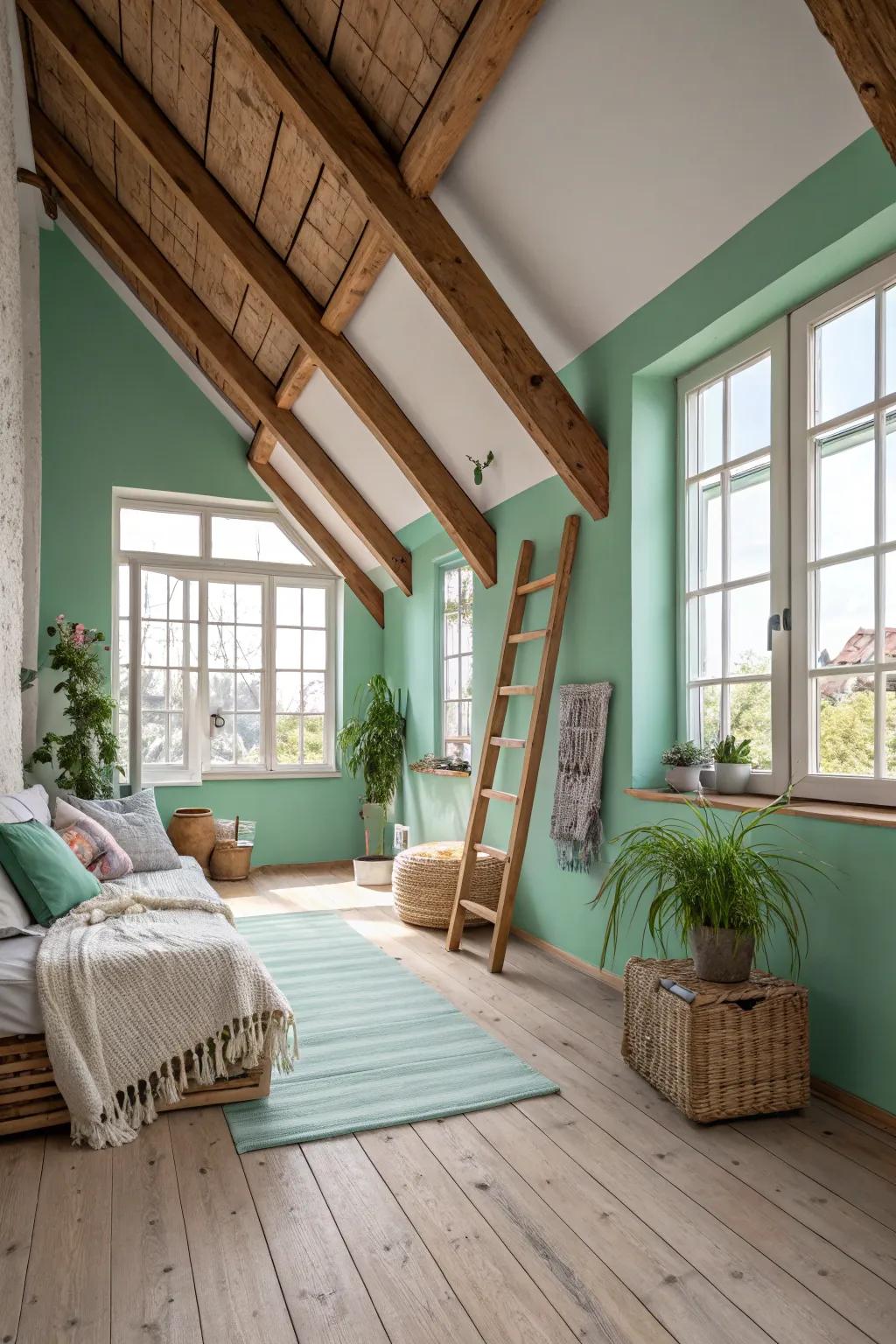 Mint green refreshes and invigorates loft spaces, perfect for a creative atmosphere.