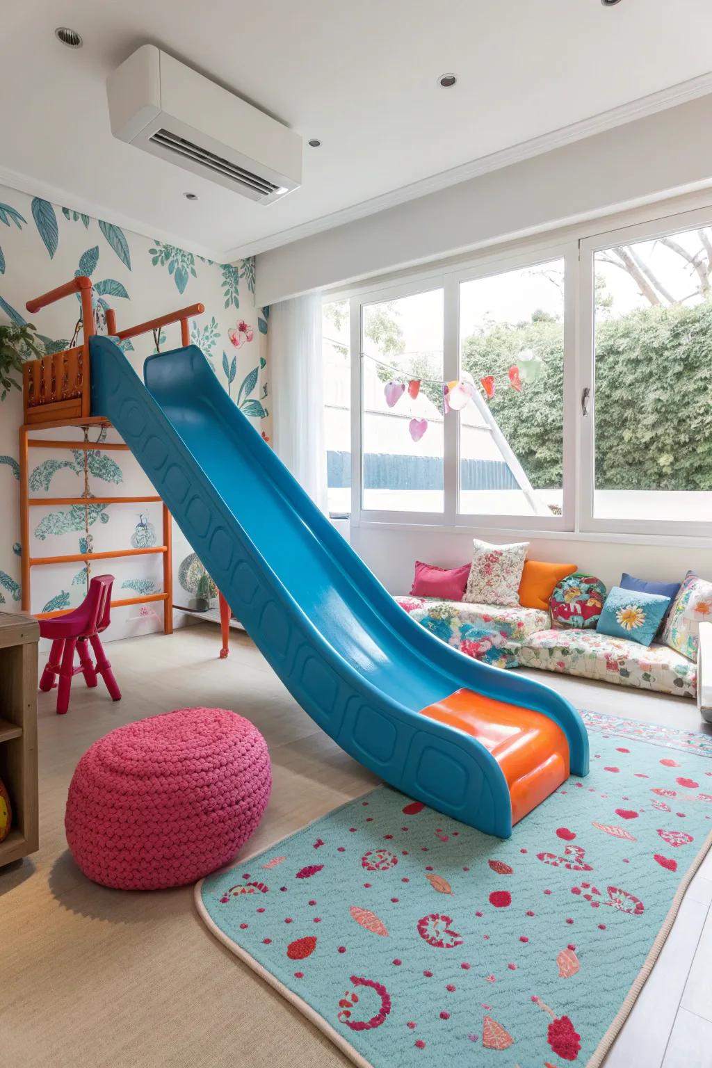 Slides add a thrilling touch to playrooms, encouraging active fun.