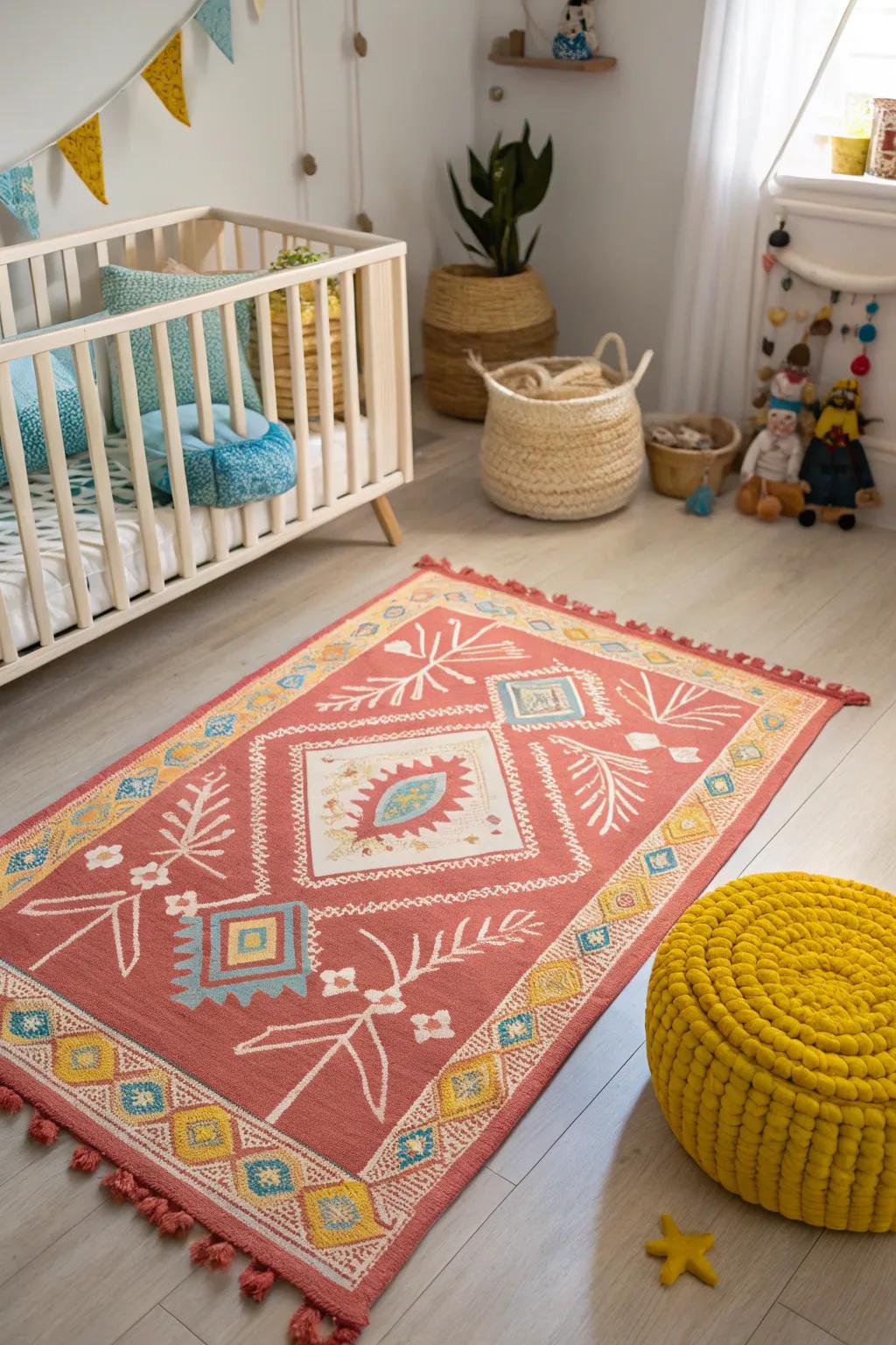 Celebrate diversity with a culturally inspired rug that adds rich texture and history to your nursery.