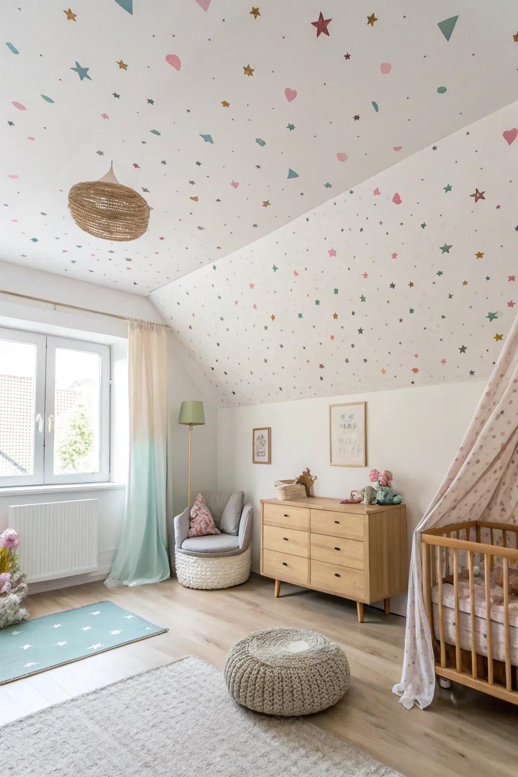 Celebrate every day with a confetti ceiling, adding fun and joy to your space. 🎉 #ConfettiFun #PlayfulDecor