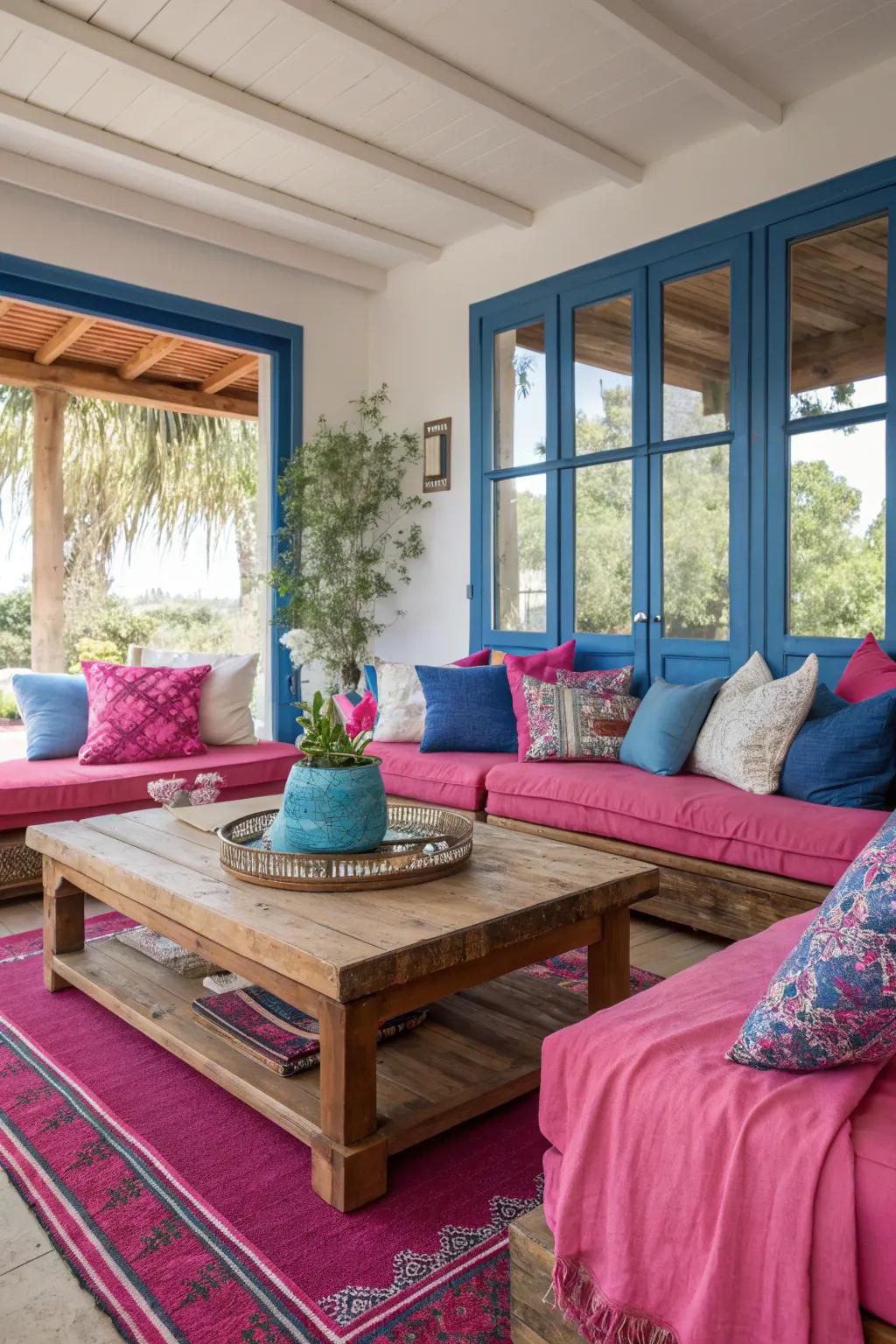 Nature-inspired decor creates a warm and inviting living room atmosphere.