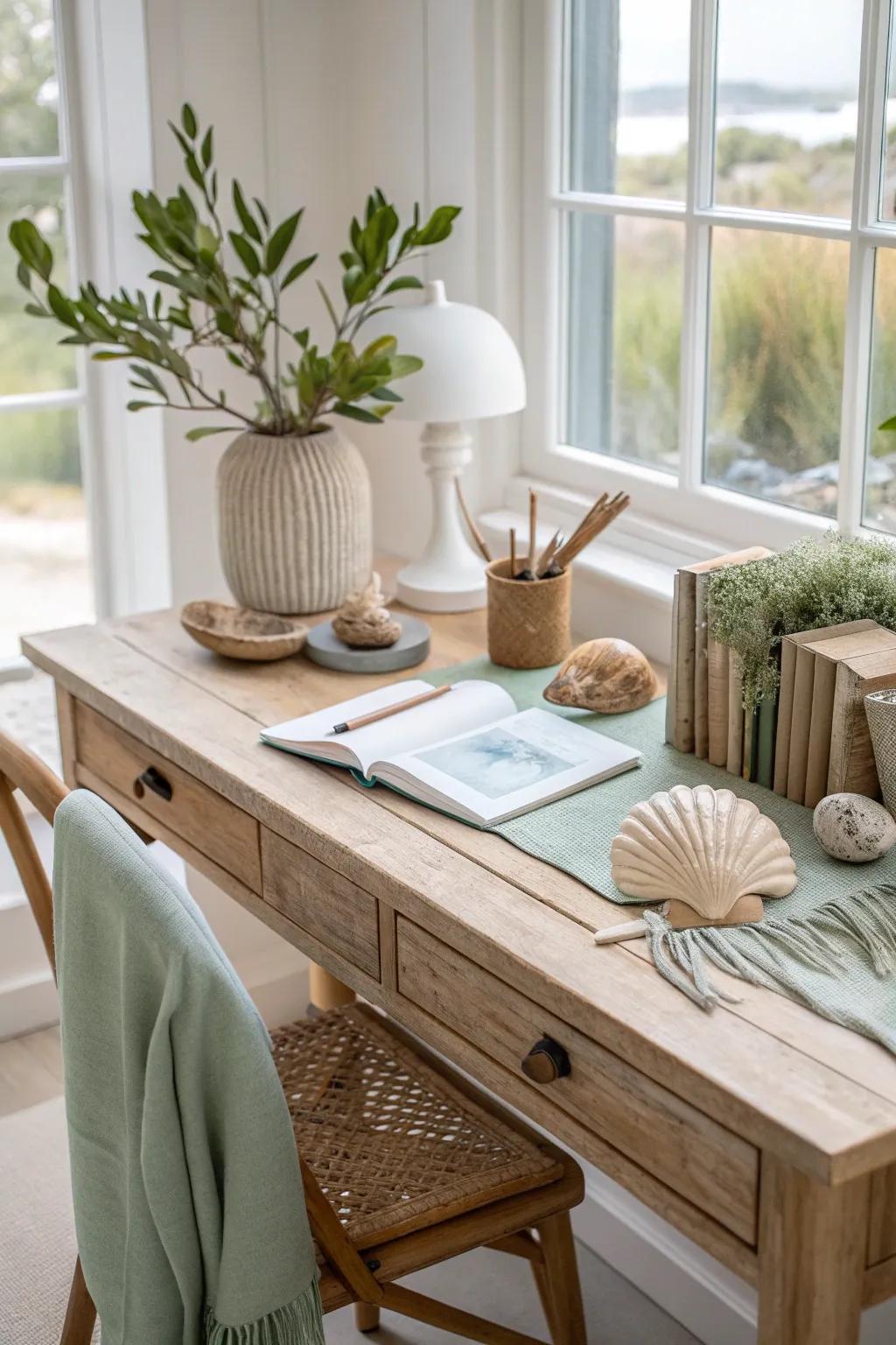 Connect with nature by decorating with elements from the outdoors. 🌿 #NatureDecor #HomeOffice #PreppyStyle