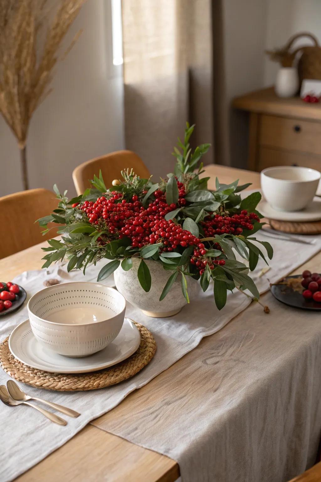 Bring the outside in with nature-inspired red elements, perfect for seasonal settings.