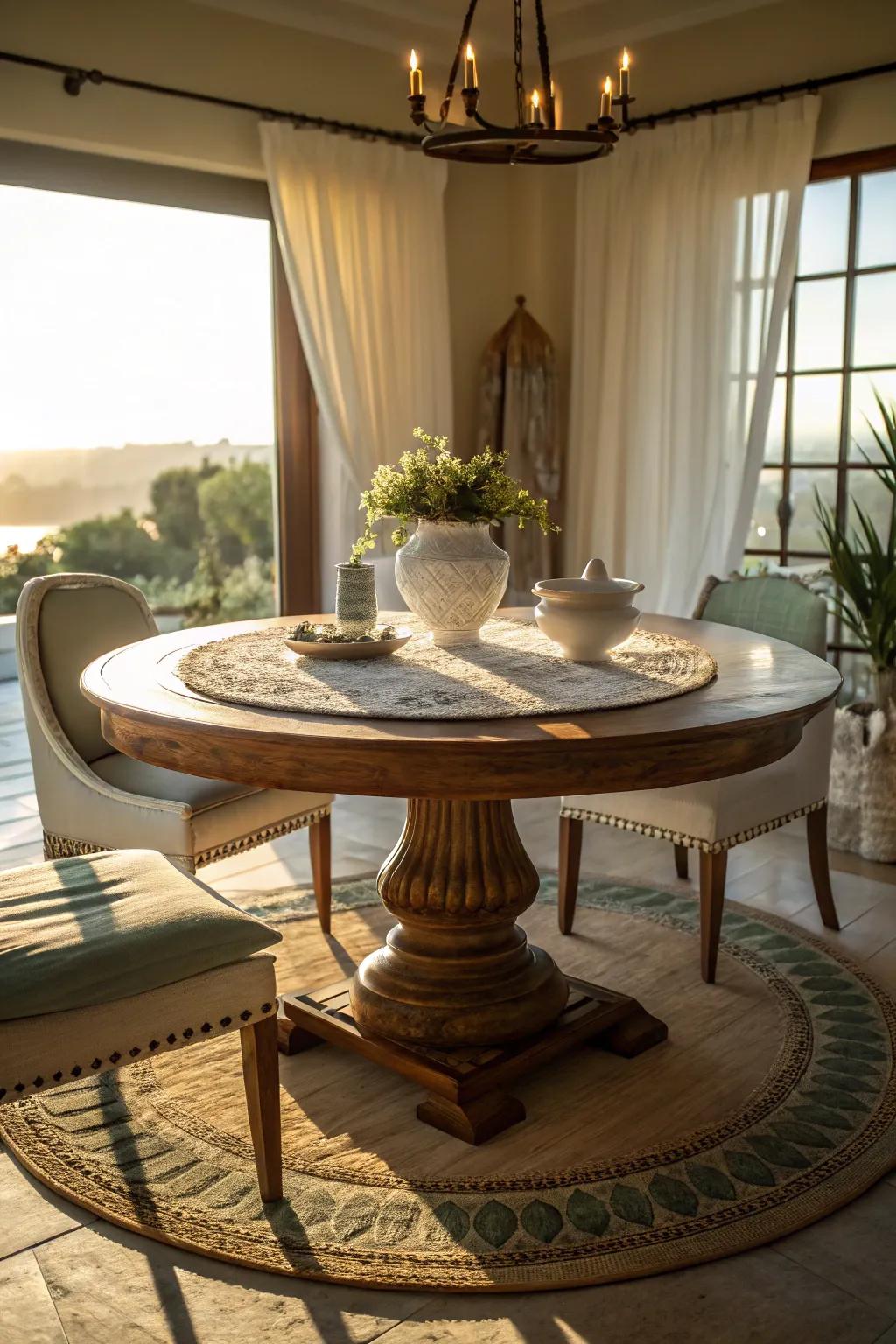 Achieve perfect harmony with a circular symmetry base that complements your tabletop.