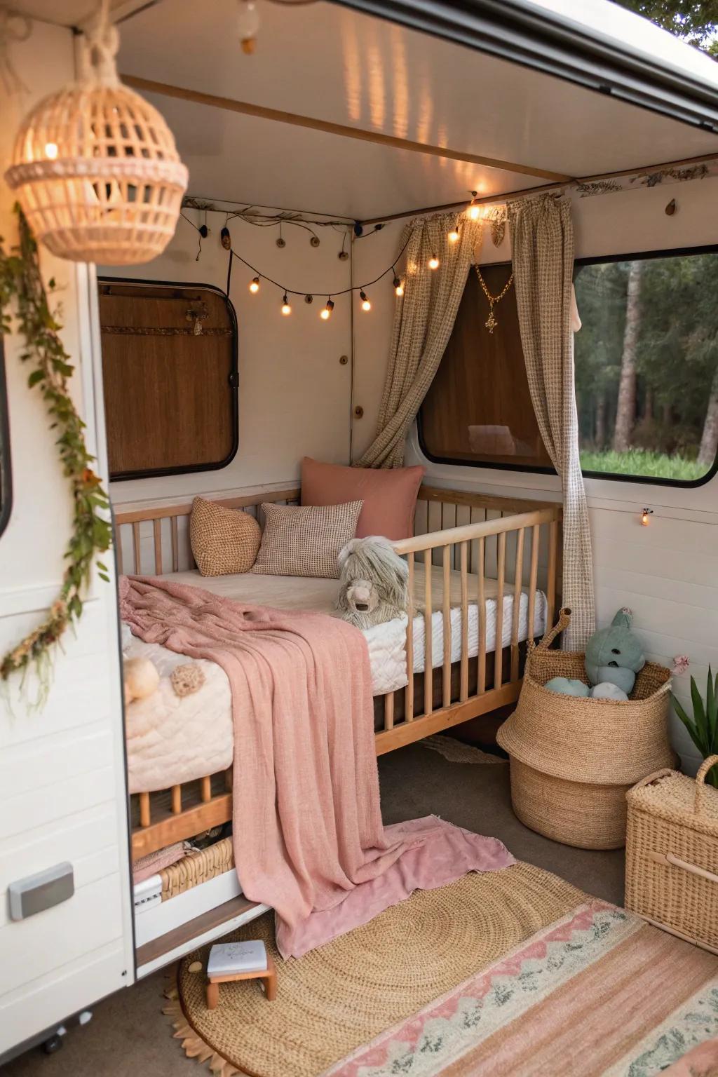 Create a harmonious look by integrating the crib with your RV’s style. 🎨 #AestheticDesign #RVStyle #InteriorHarmony