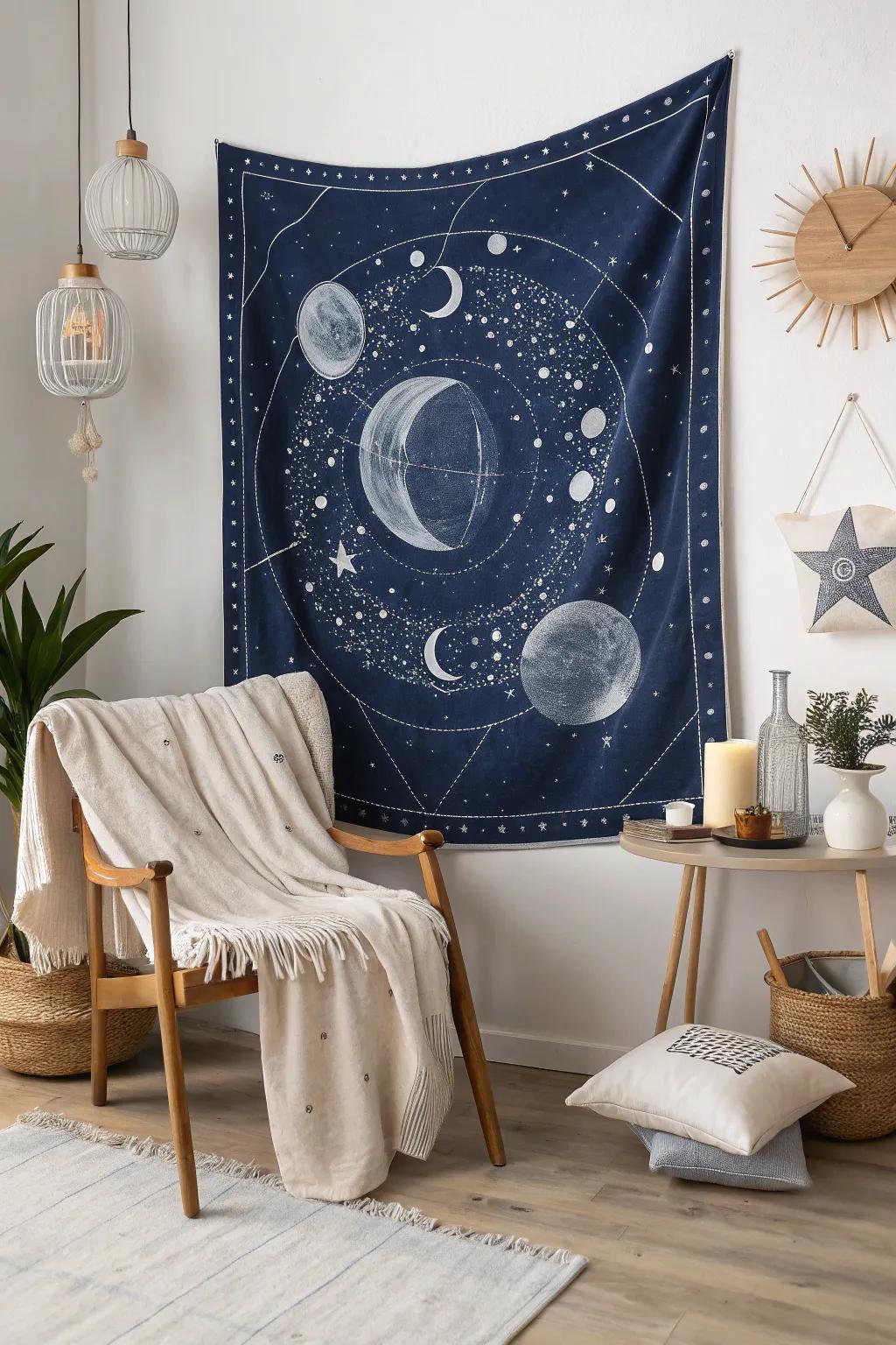 Wrap your room in the cozy charm of a celestial tapestry.